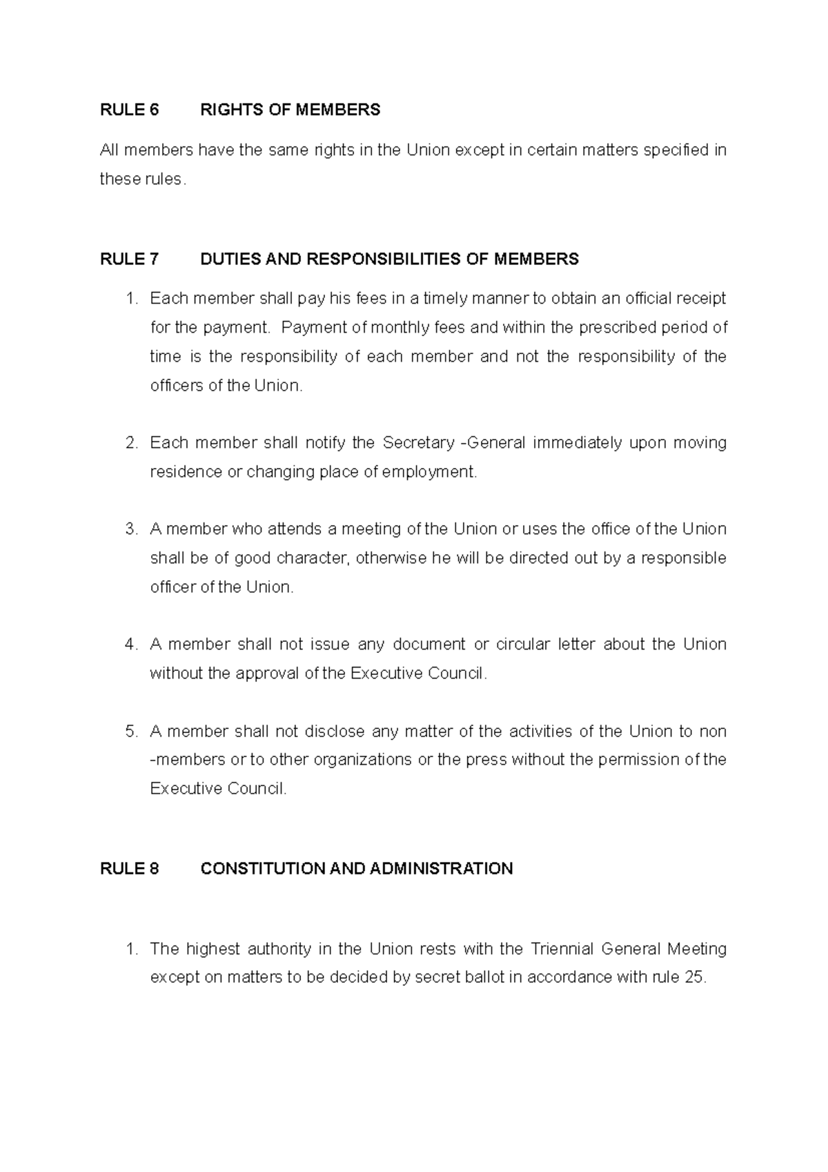 Rule 6-10 of trade union rules - Public Admin (DPA) - UiTM - Studocu