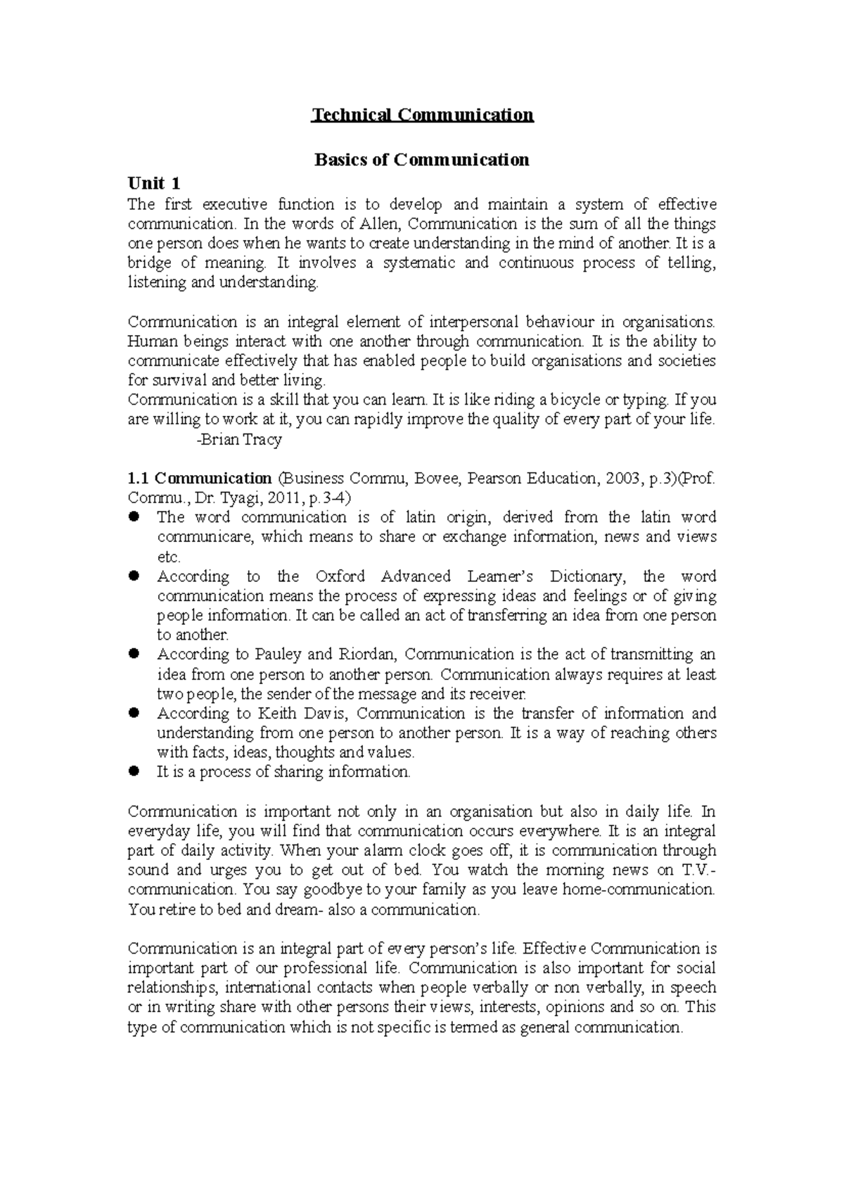 Kas301 tc notes - Technical Communication Basics of Communication Unit ...