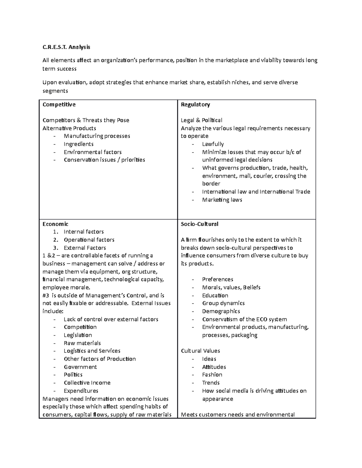 Crest - C.R.E.S. Analysis All elements affect an organization’s ...