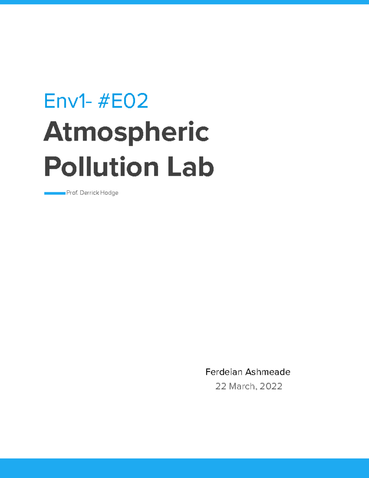 Atmospheric Pollution Lab 7 Env1 E Atmospheric Pollution Lab Prof