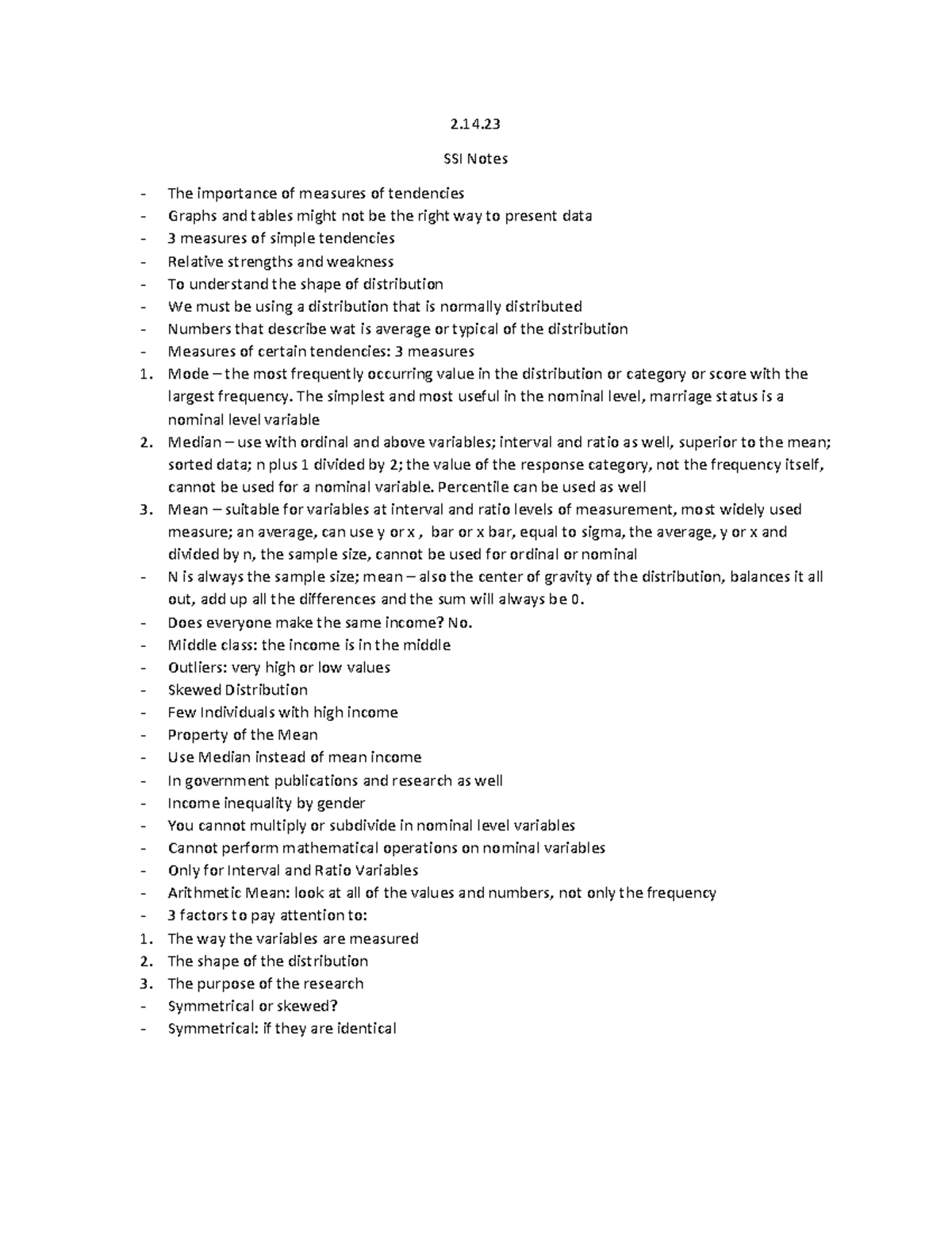 SSI notes on vday - 2. SSI Notes The importance of measures of ...