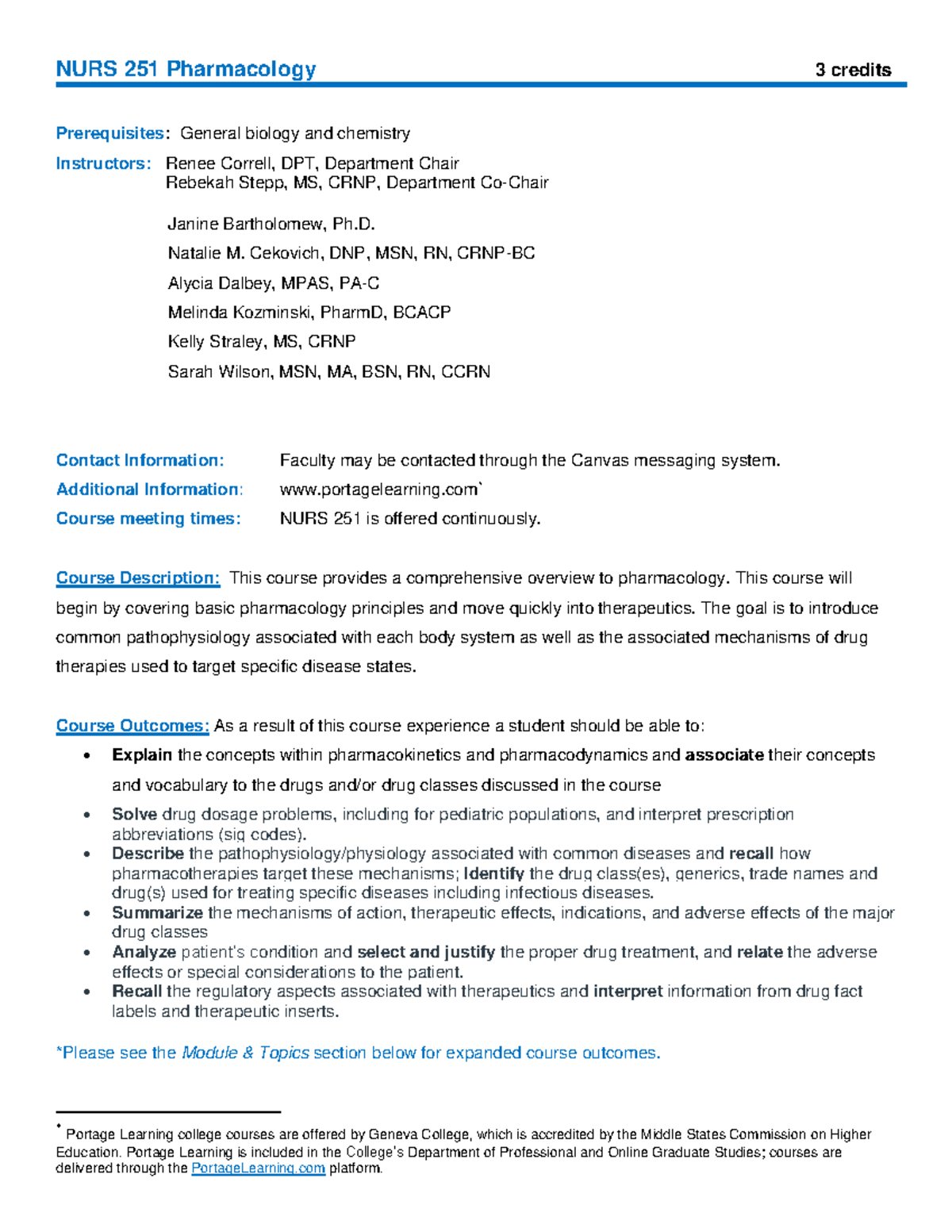 Pharmac Syllabus - NURS 251 Pharmacology 3 credits Prerequisites ...