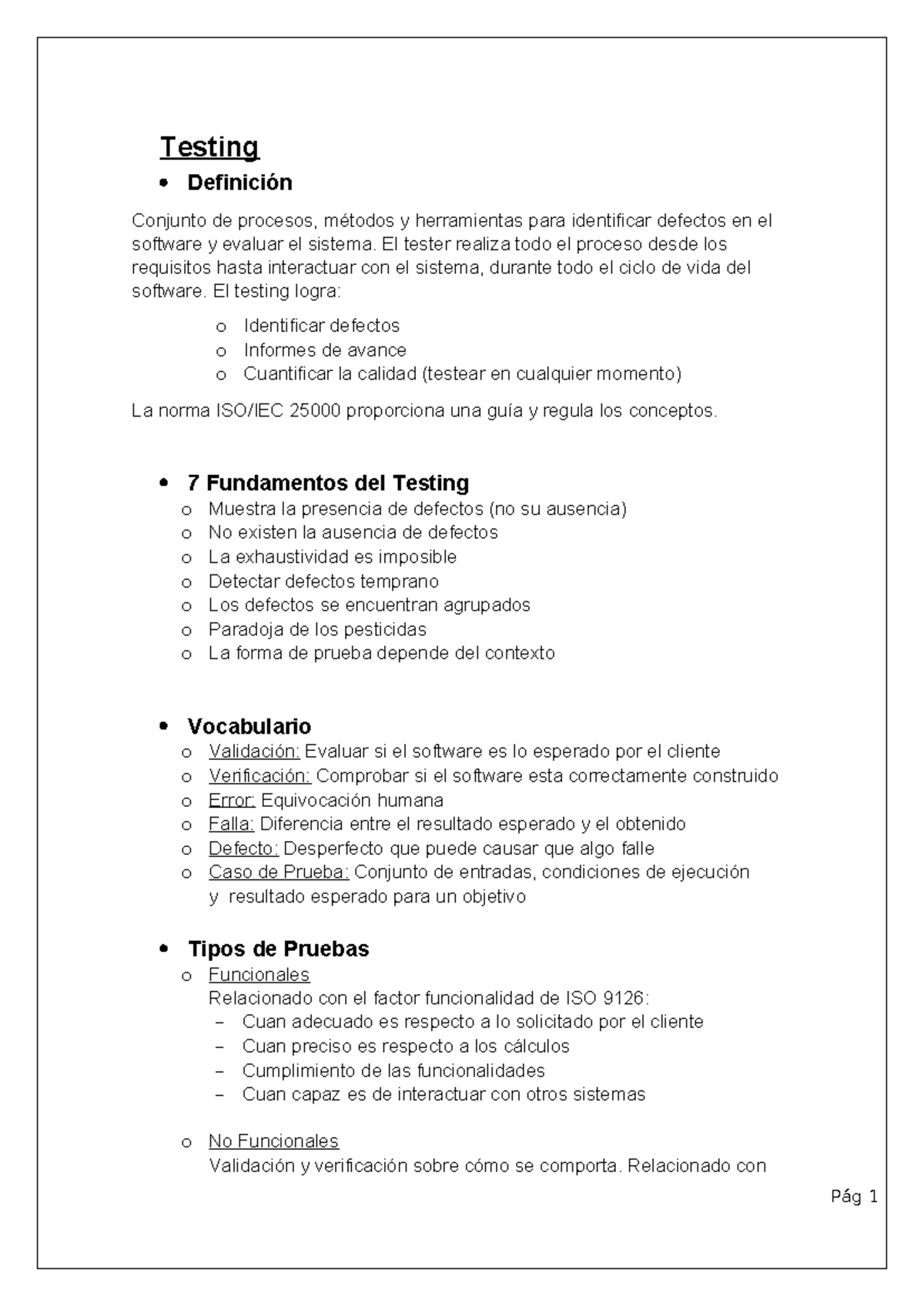 Resumen calidad de software (1) - Testing Definición Conjunto de ...