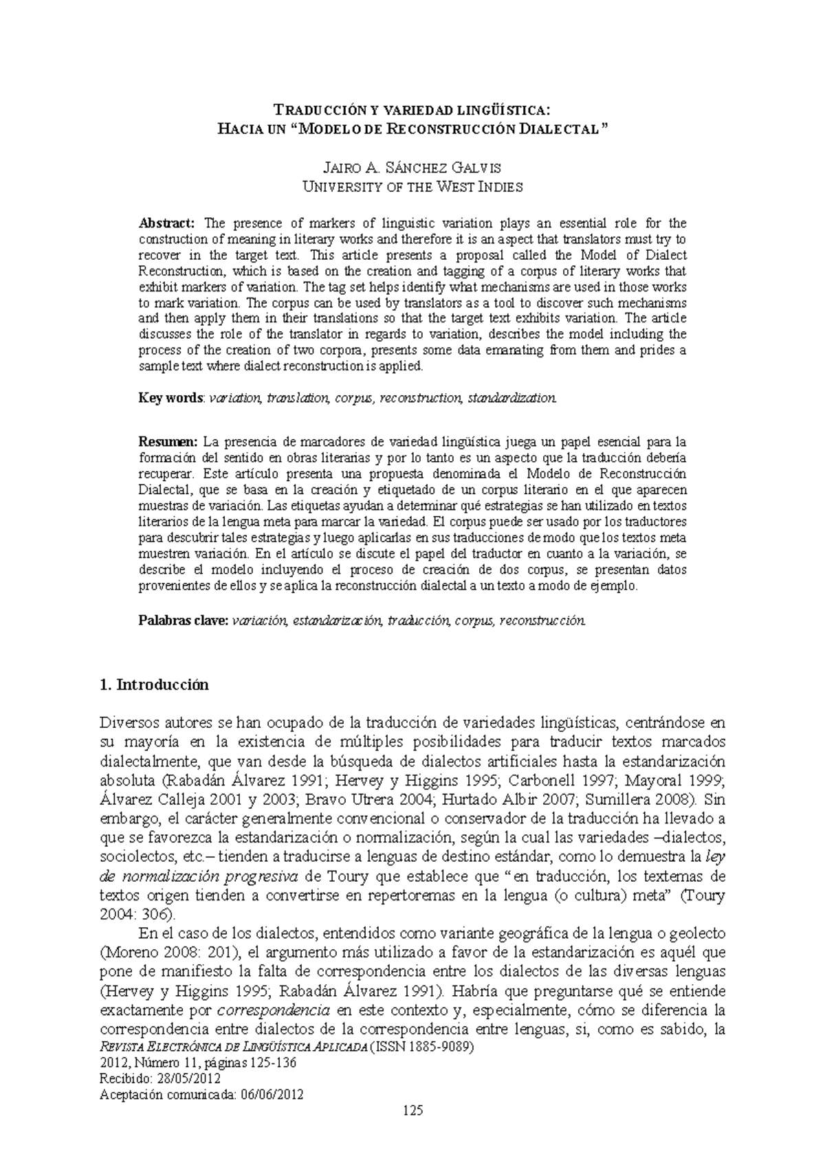 Traducción y variedad lingüística. Hacia un modelo de reconstrucción ...