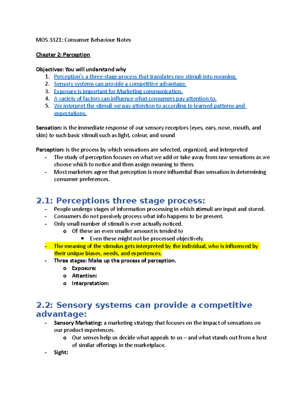 MOS3321-Master Notes - MOS 3321: Consumer Behaviour Notes Chapter 2 ...
