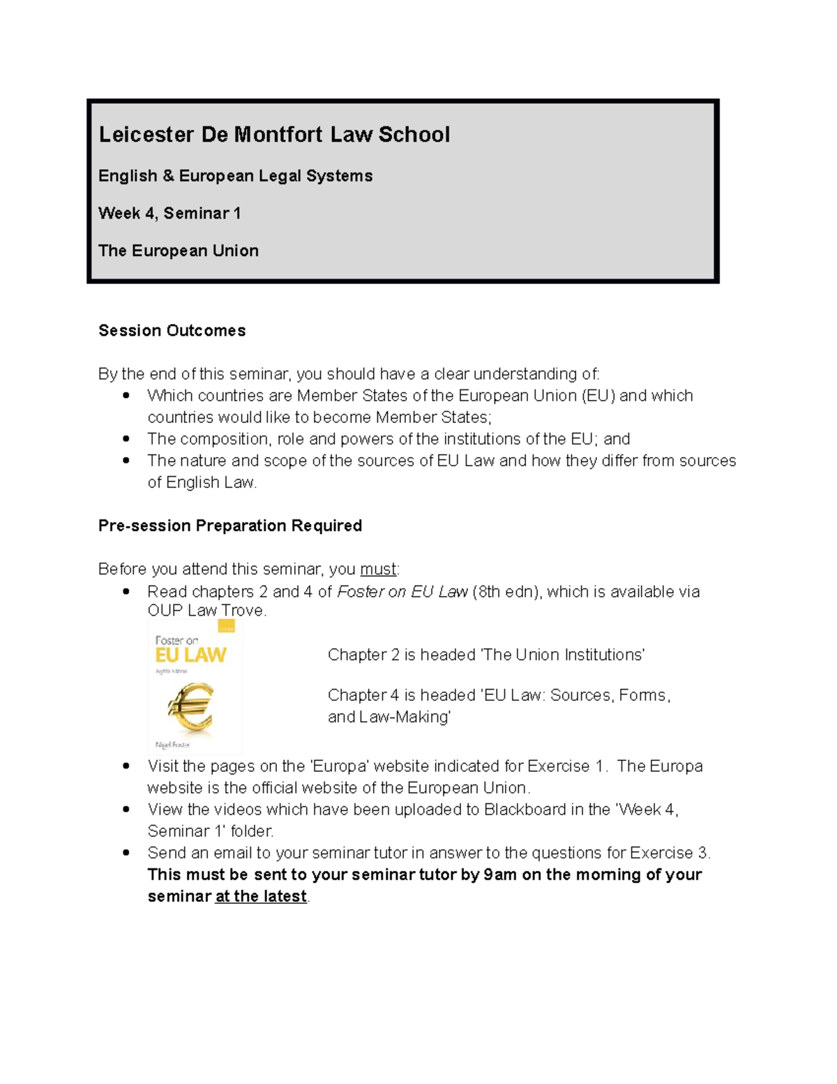 EELS Week 4 Seminar 1 homework Leicester De Montfort Law School