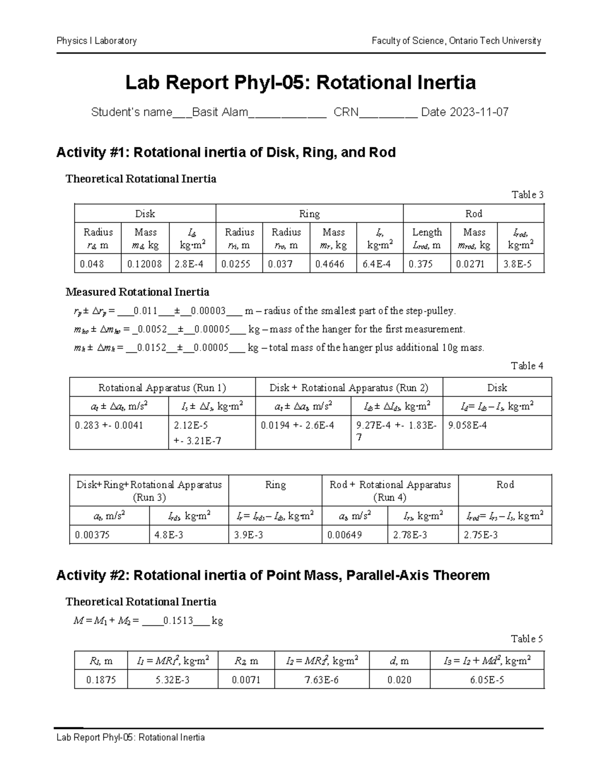 Rotational Inertia Report.comp - Physics I Laboratory Faculty of ...