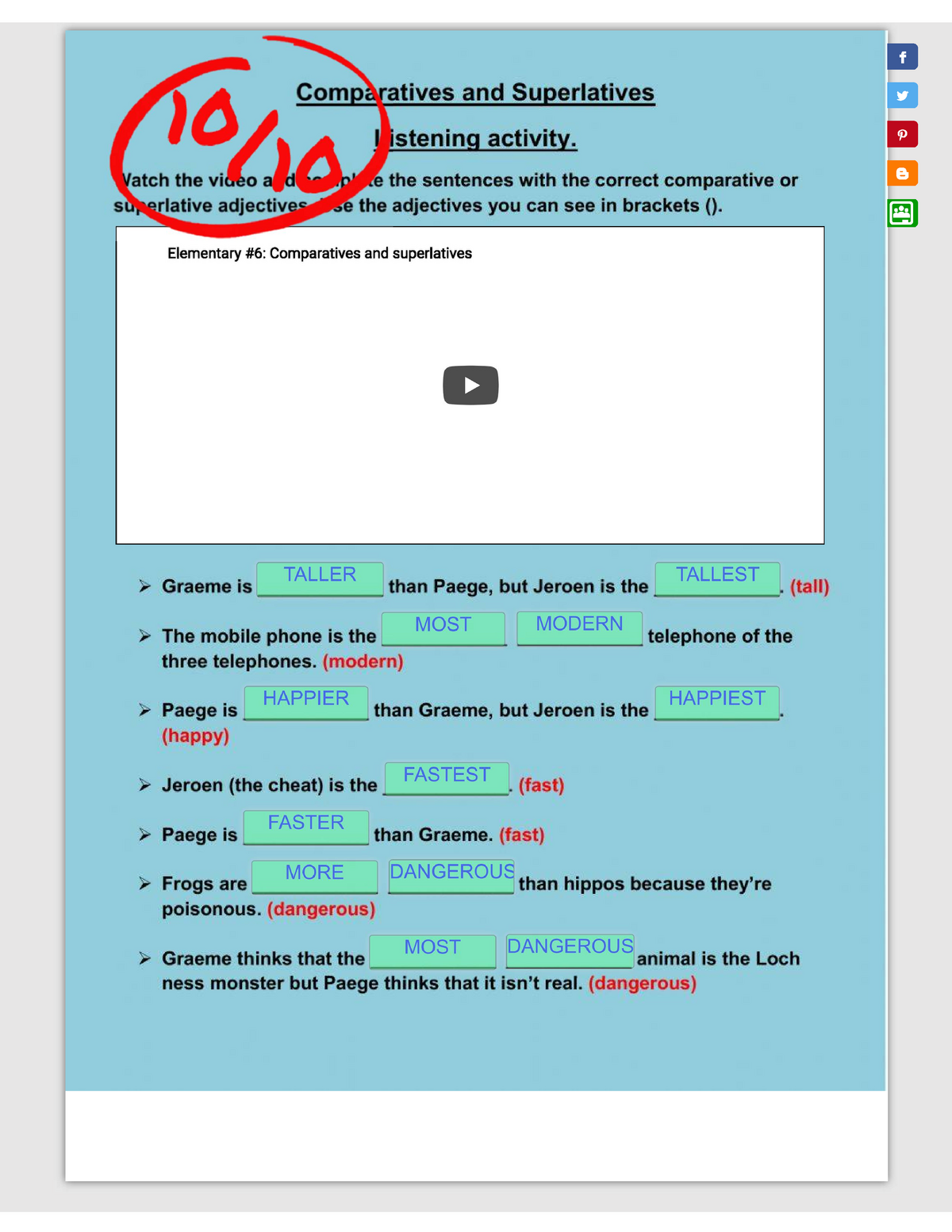 Comparatives And Superlatives Listening And Reading Comprehension