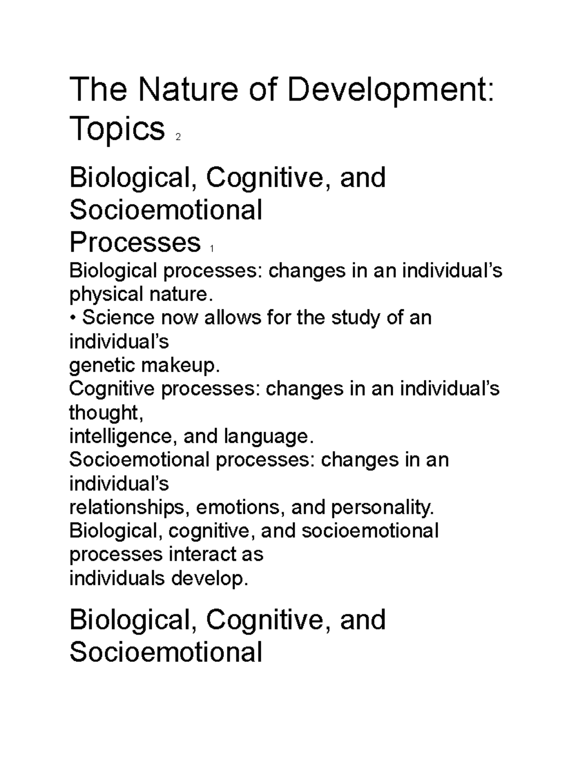 Nature of Development Typed in class The Nature of Development Topics 2 Biological Cognitive Studocu