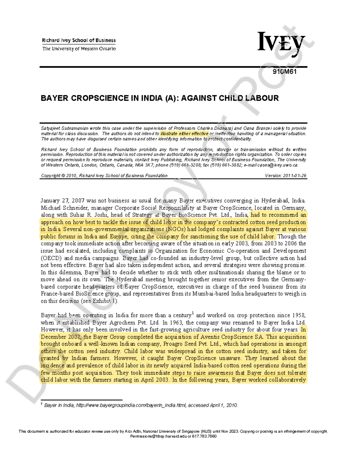 Session 9CaseBayer Crop Science S w 910M BAYER CROPSCIENCE IN INDIA