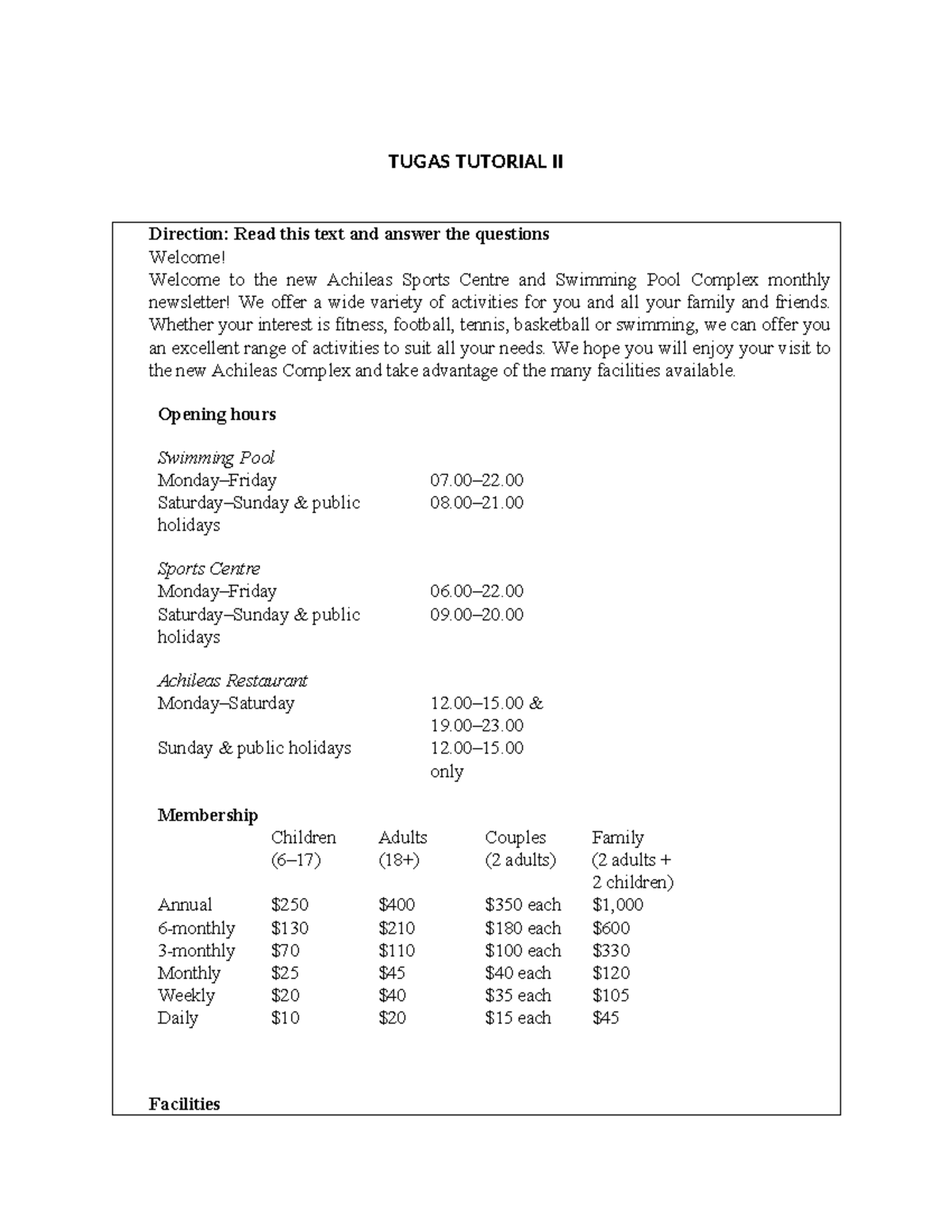 Tugas Tutorial II Basic reading - TUGAS TUTORIAL II Direction: Read ...