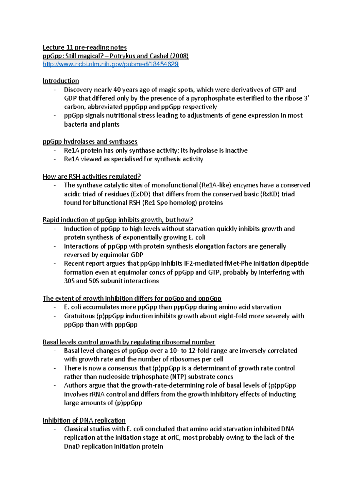 Lecture 11 pre-reading notes - Lecture 11 pre-reading notes ppGpp ...