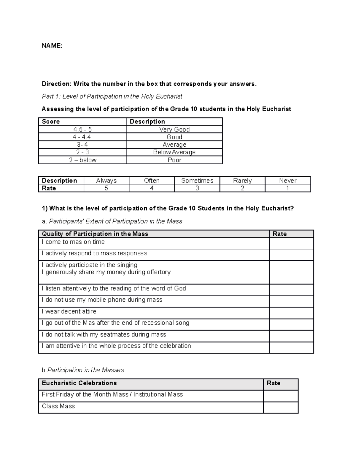 Questionnaire p1 - this documents is for anything hehehehe - NAME ...