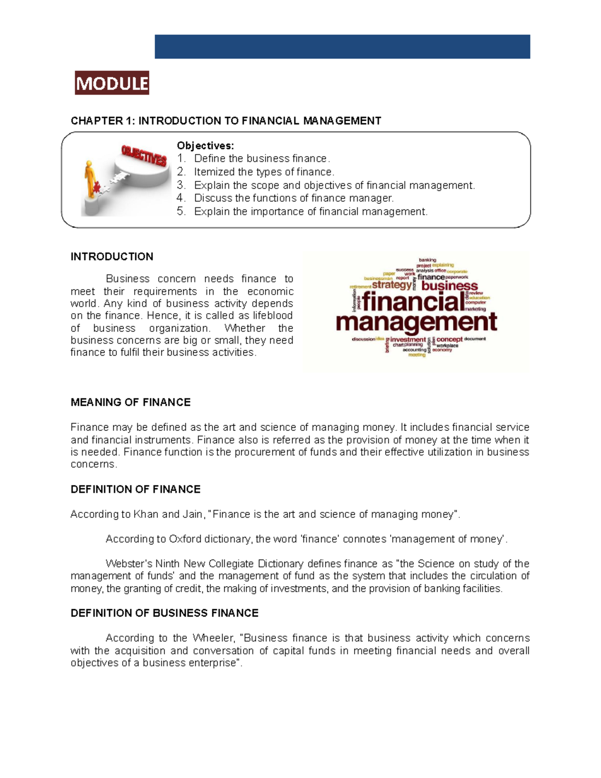 1 Module Financial Management - MODULE FINANCIAL MANAGEMENT CHAPTER 1 ...