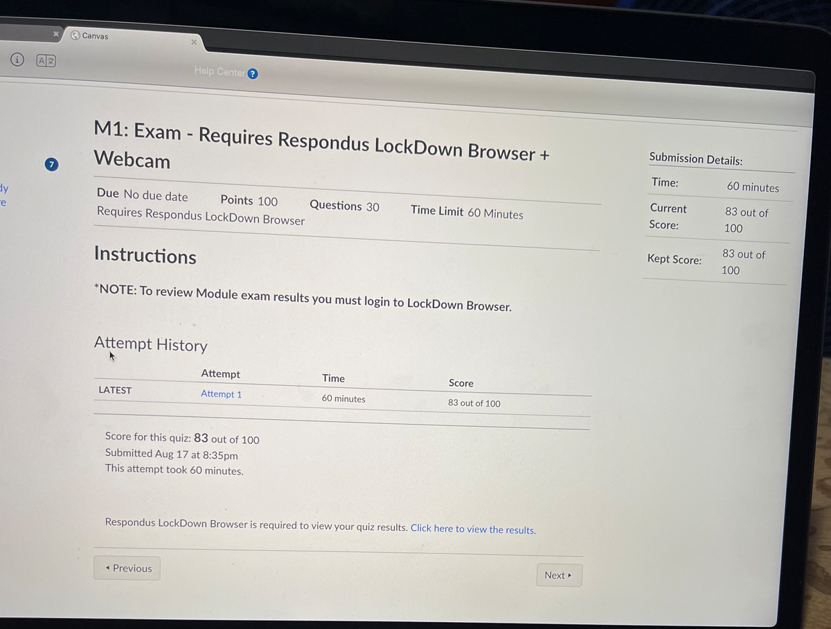 Portage Learning A & P 1 Exam 1 i AX Help Center ? M1 Exam Requires
