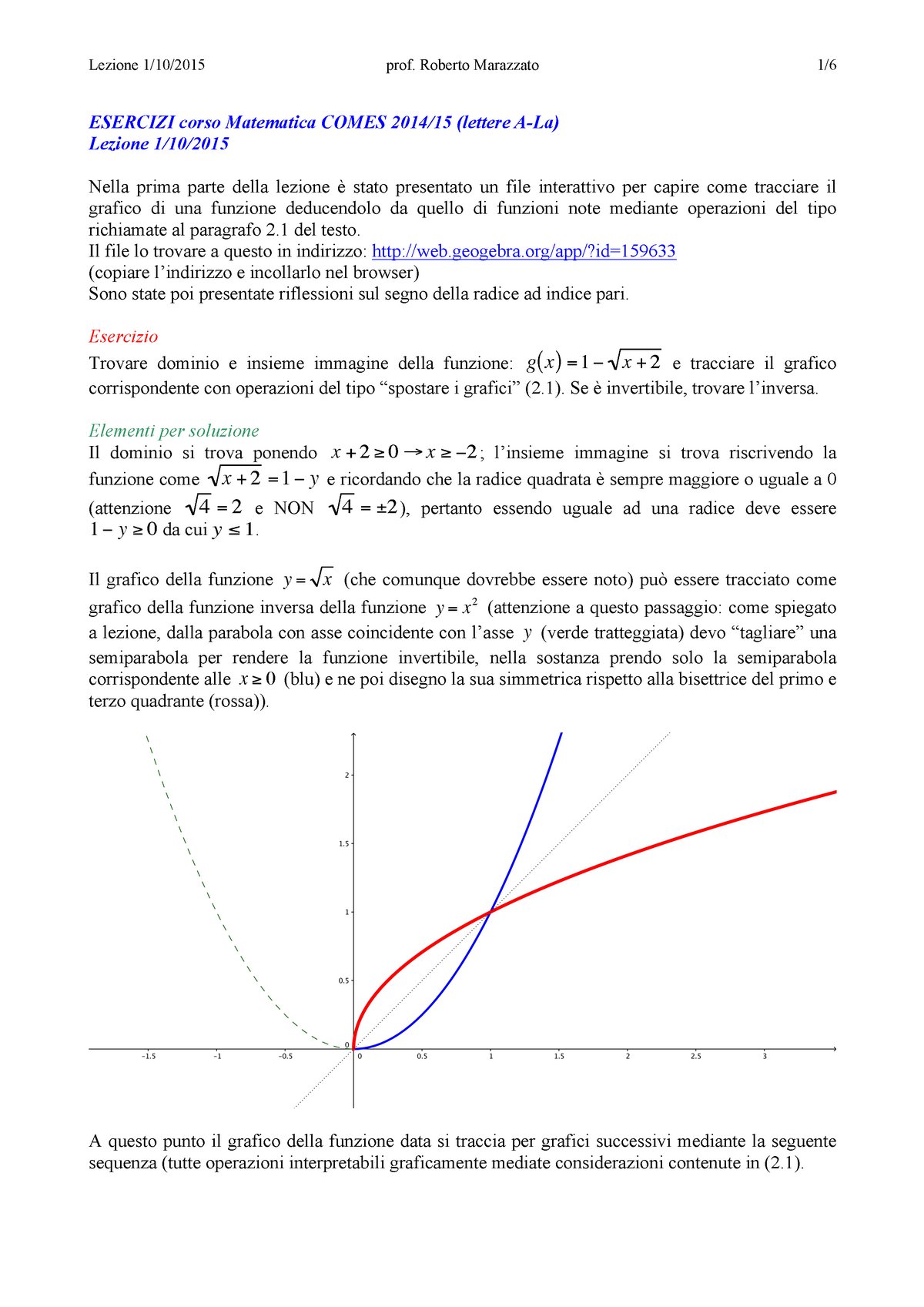 Esercitazione Matematica Del 1 Ottobre 15 Et0045 Studocu