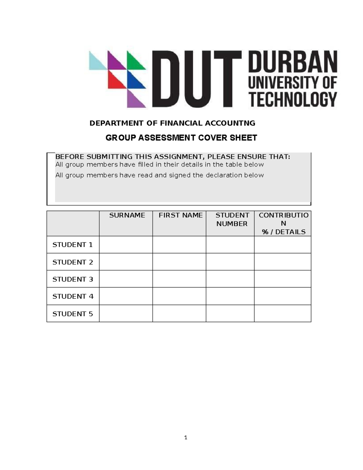 Group Assignment- Statistics - DEPARTMENT OF FINANCIAL ACCOUNTNG GROUP ...