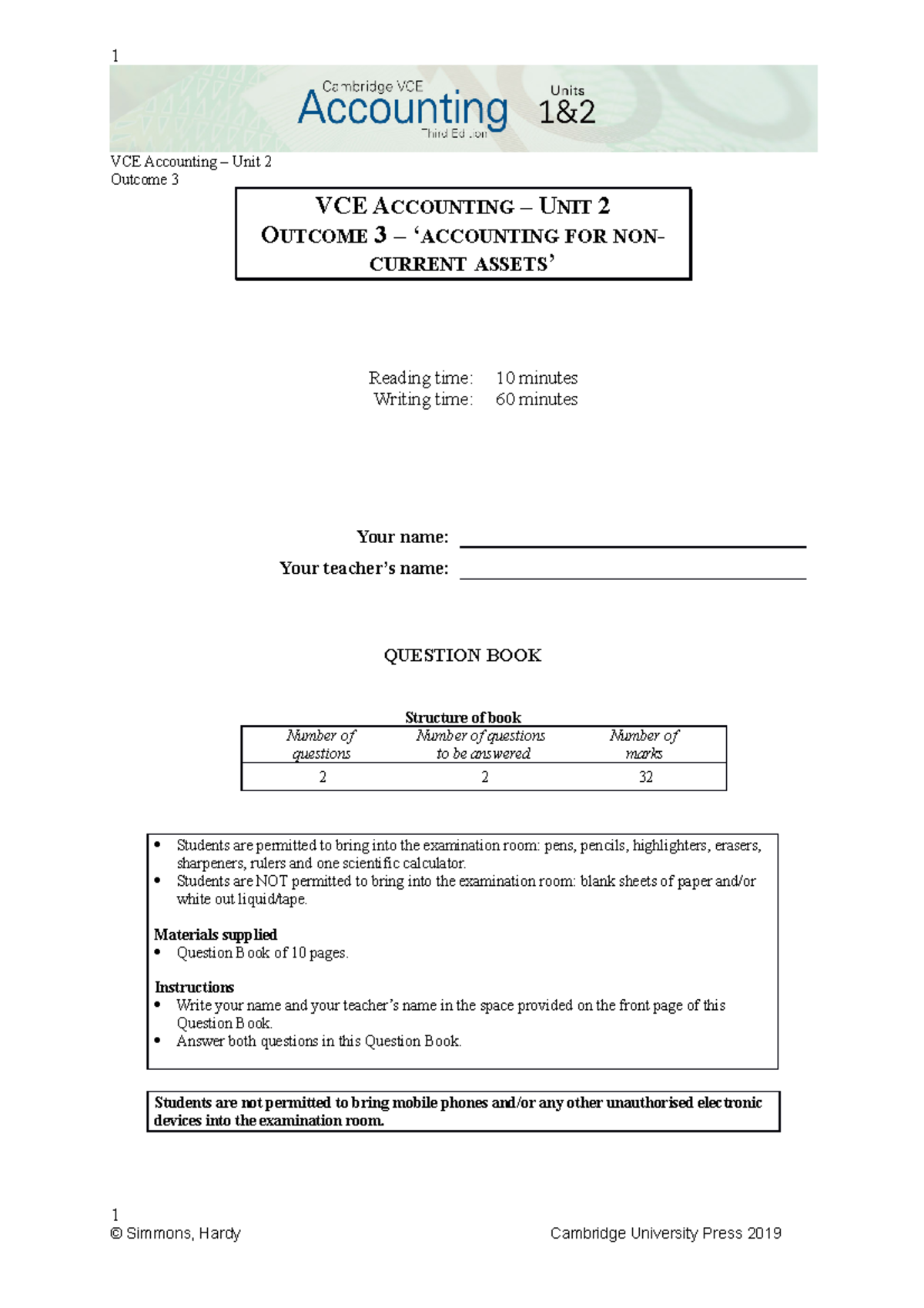 SAC 2.3 Prac SAC A practice sac 1 VCE Accounting Unit 2 3 VCE ACCOUNTING UNIT 2