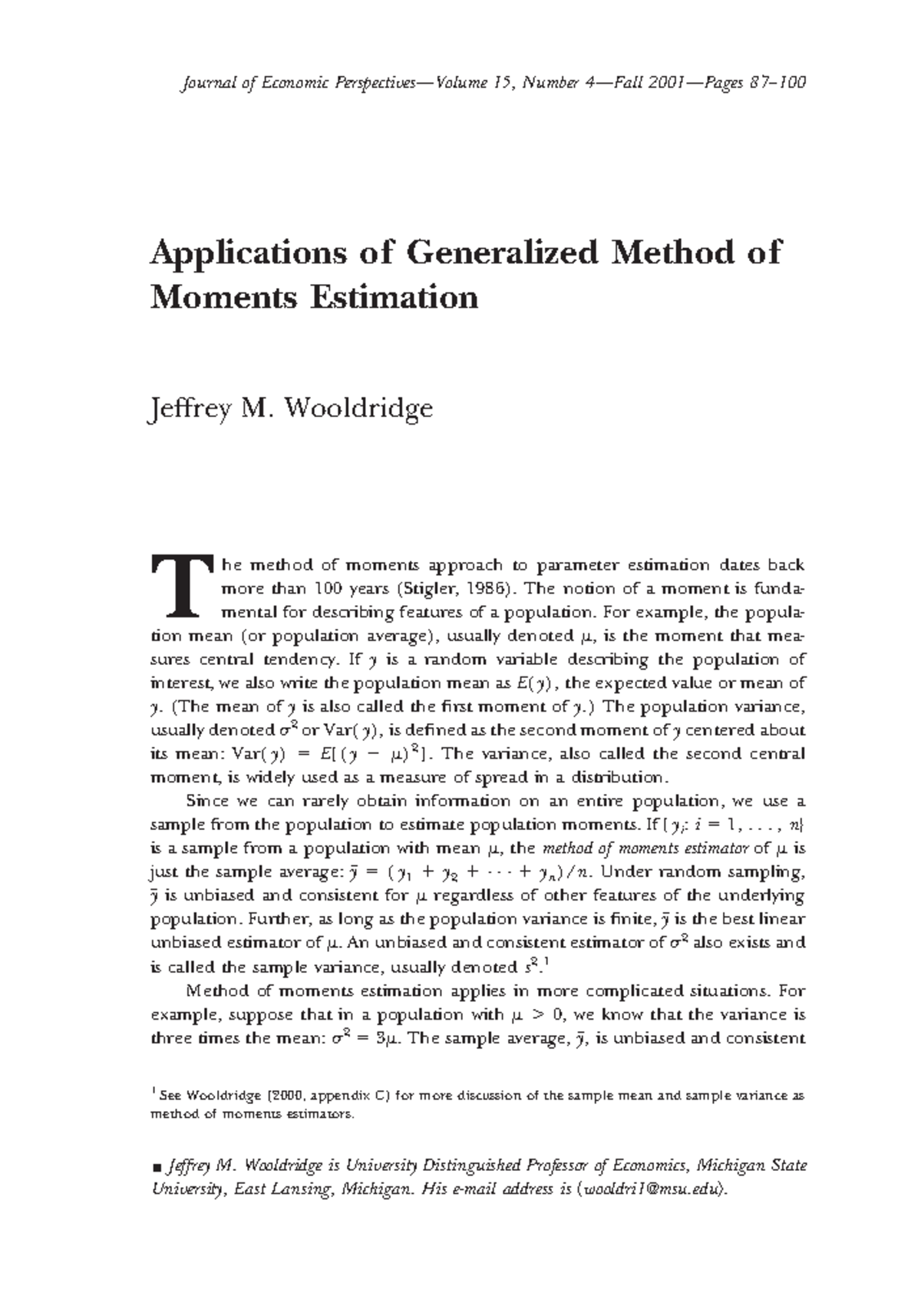 GMM Woodrigge - econe - Applications of Generalized Method of Moments ...