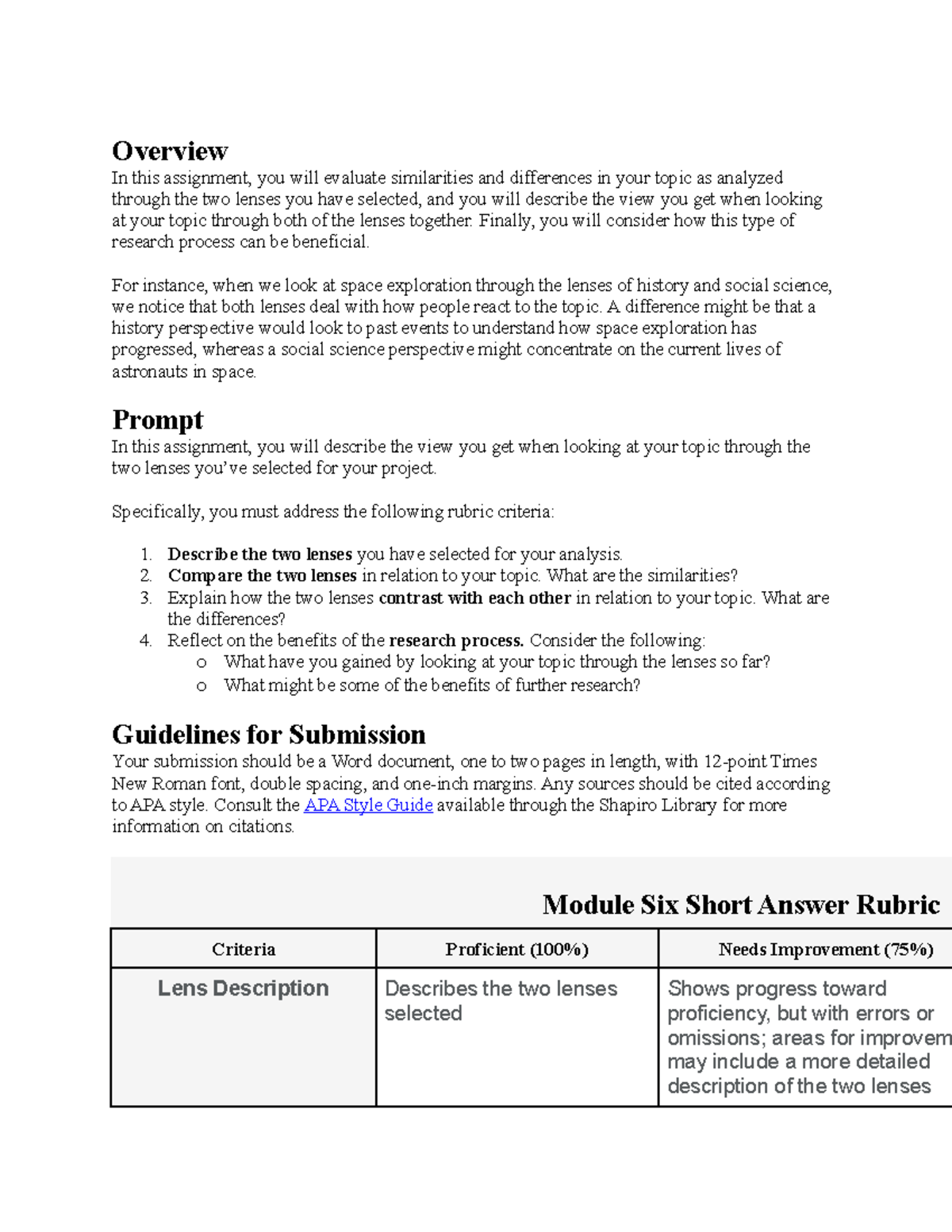 Module 6 short answer guideline overview in this assignment you will