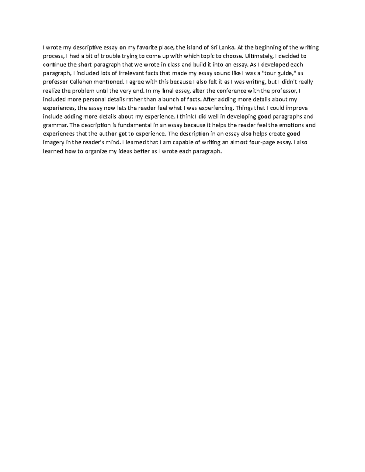 Journal 2 - I wrote my descriptive essay on my favorite place, the ...