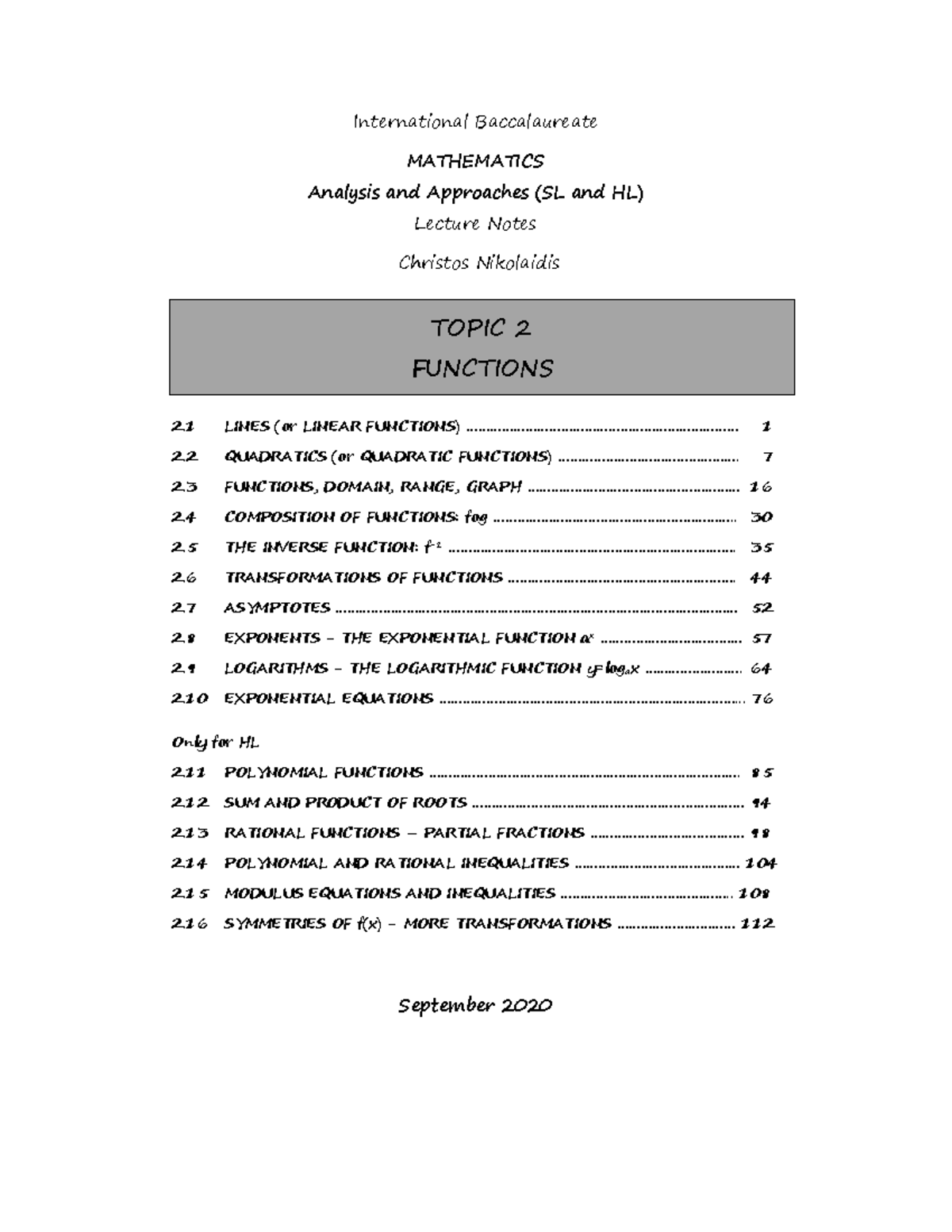 Topic 2. Functions - Lecture nites - International Baccalaureate ...