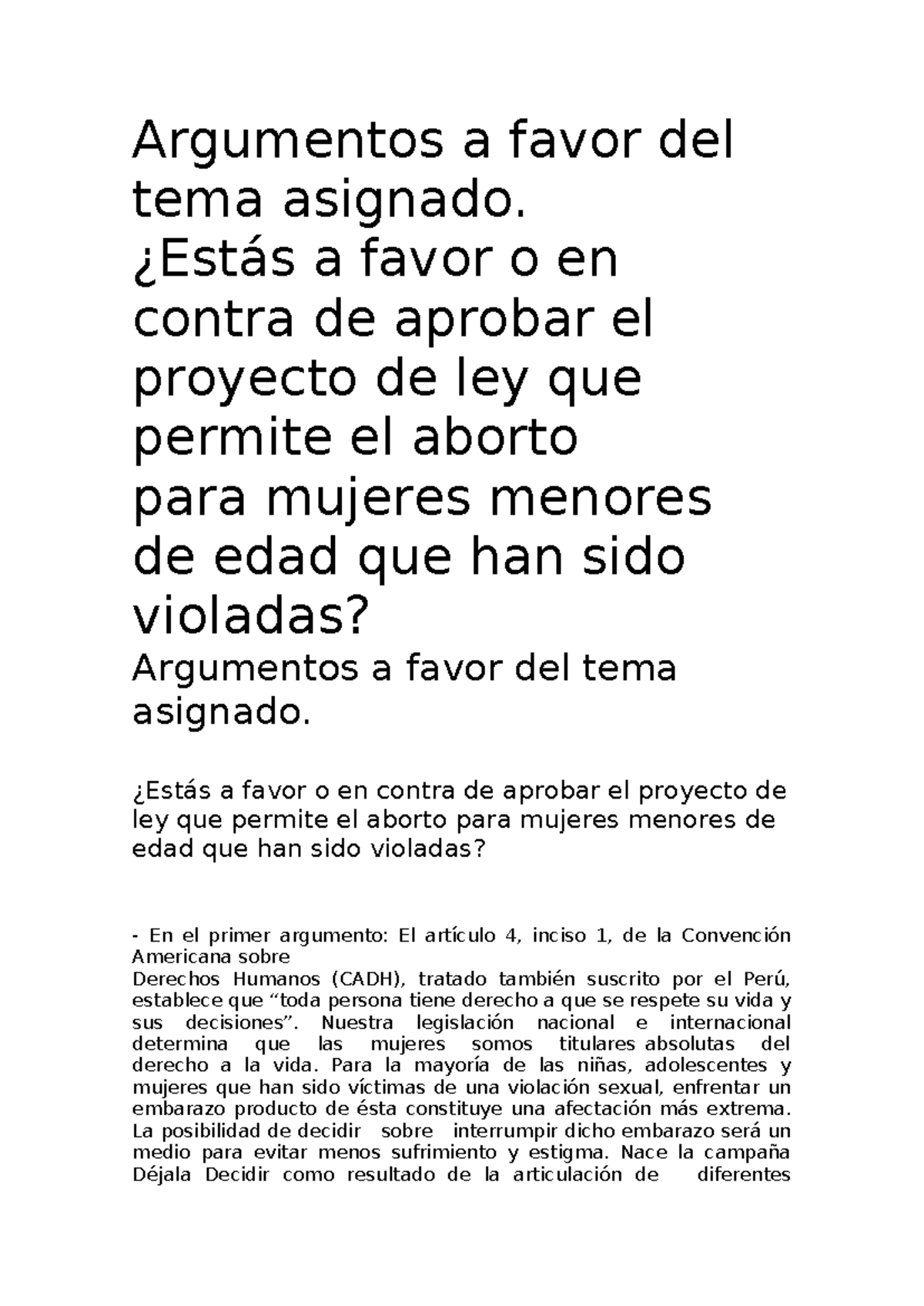 Argumentos a favor del aborto - Argumentos a favor del tema asignado ...