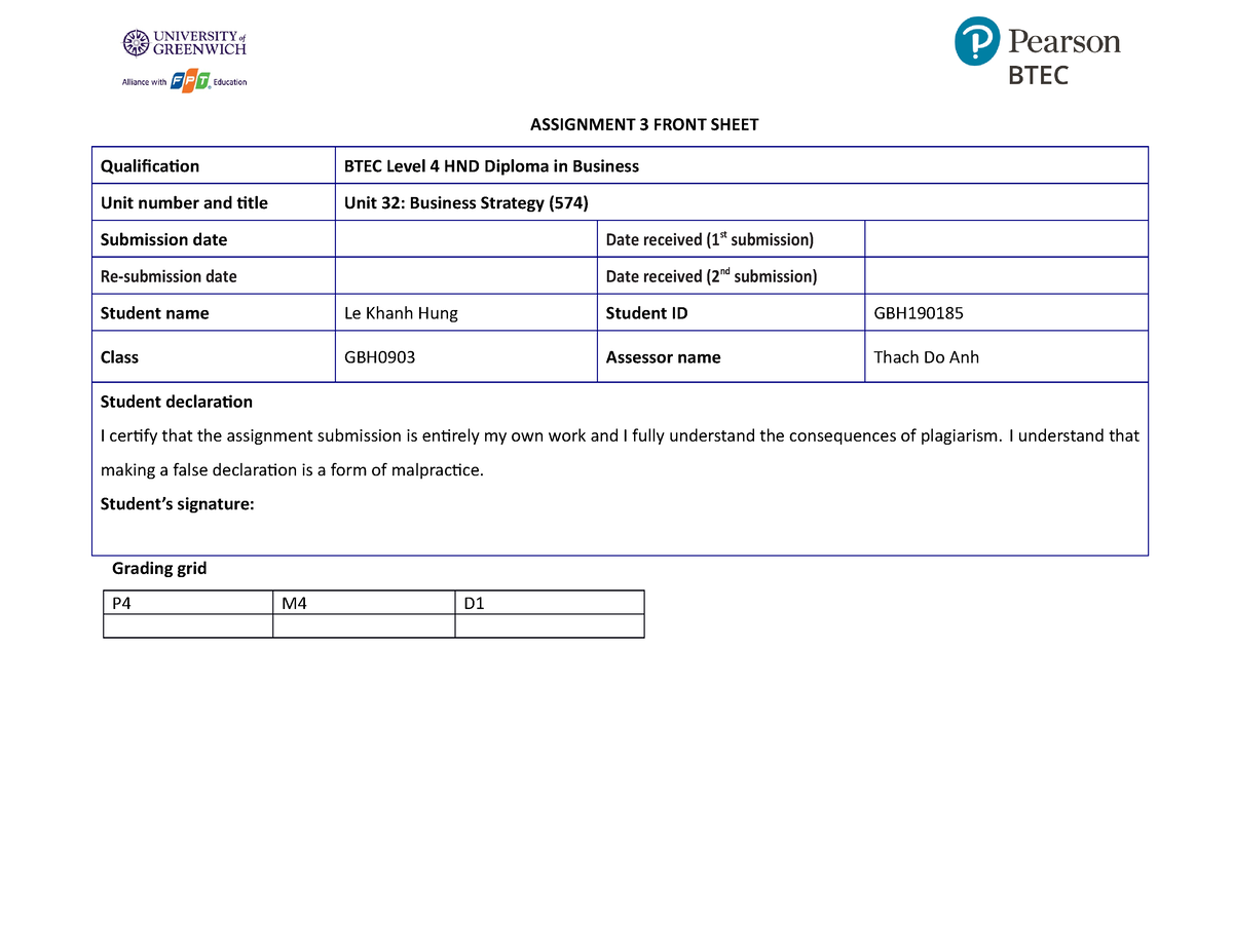 business strategy hnd assignment