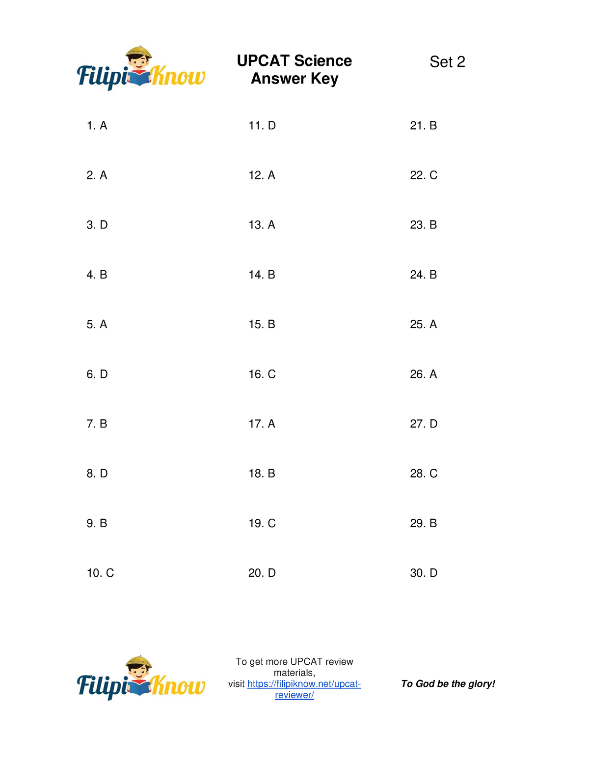 Upcat Science Answer Key Set 2 1 - UPCAT ScienceAnswer Key Set 2 Visit ...