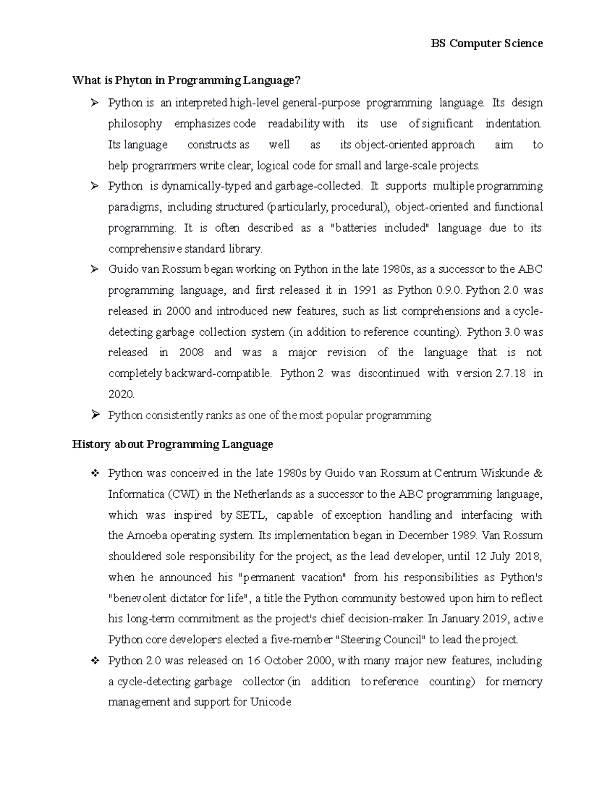 What is Python in Programming Language - BS in Computer Science - Studocu