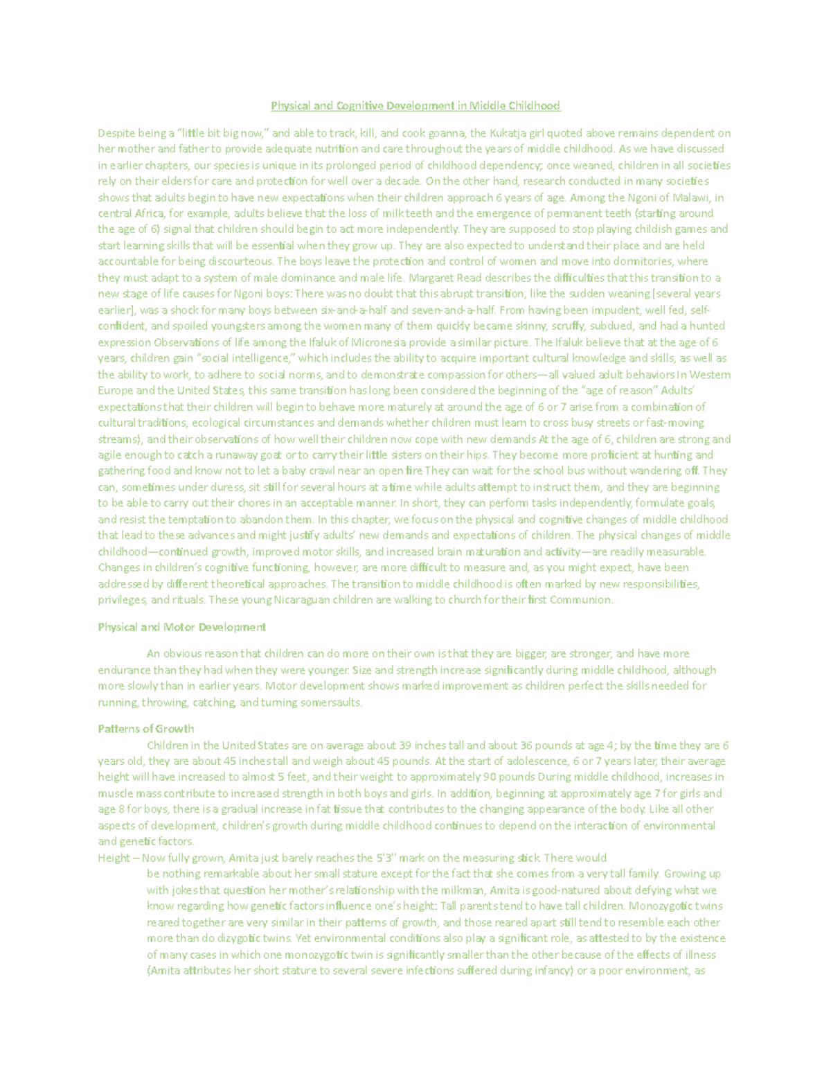 Chapter 11 - notes - Physical and Cognitive Development in Middle ...