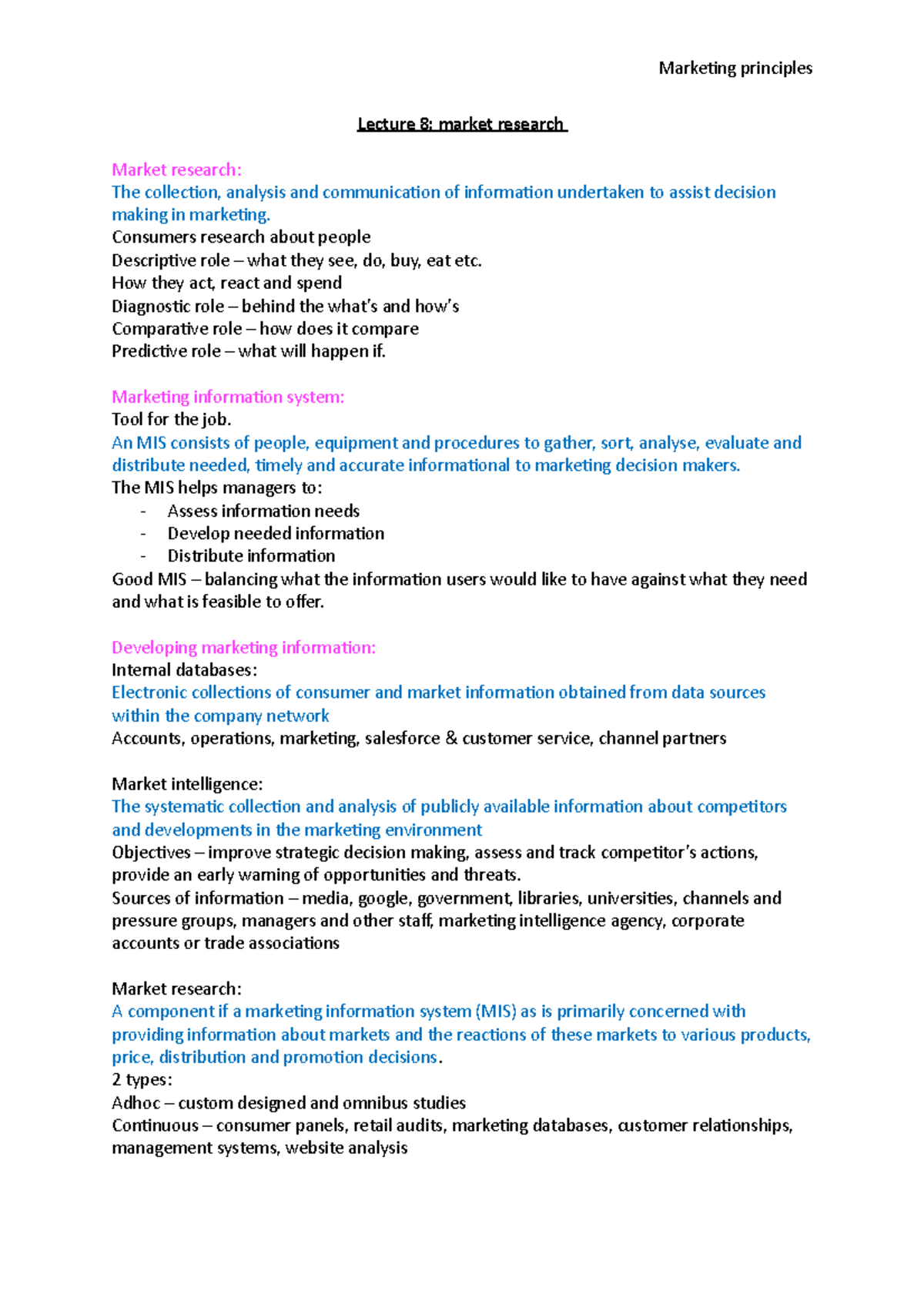 Lecture 8 - Marketing - Week 8 revision notes - Marketing principles ...