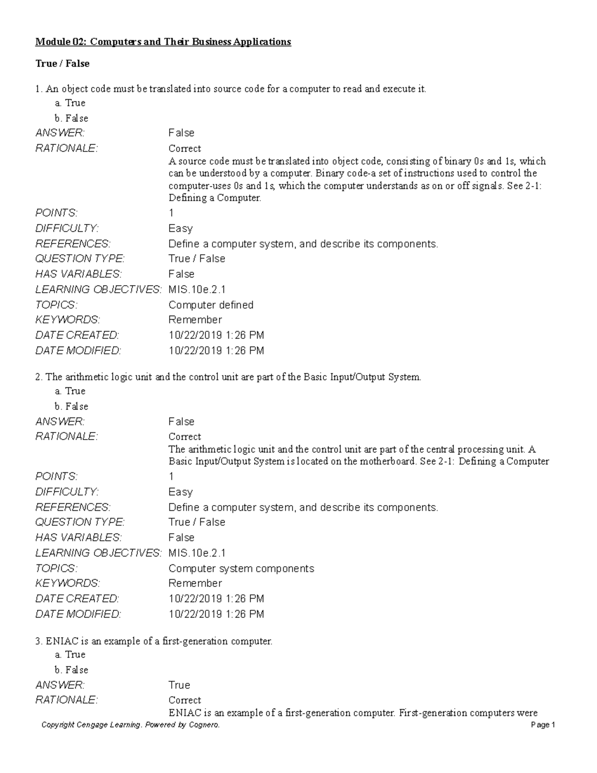 Module 02 Computers and Their Business Applications - True / False ...
