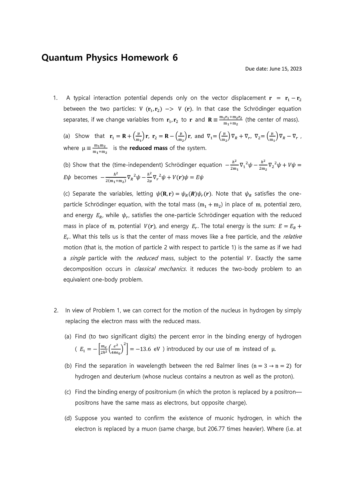 quantum physics homework