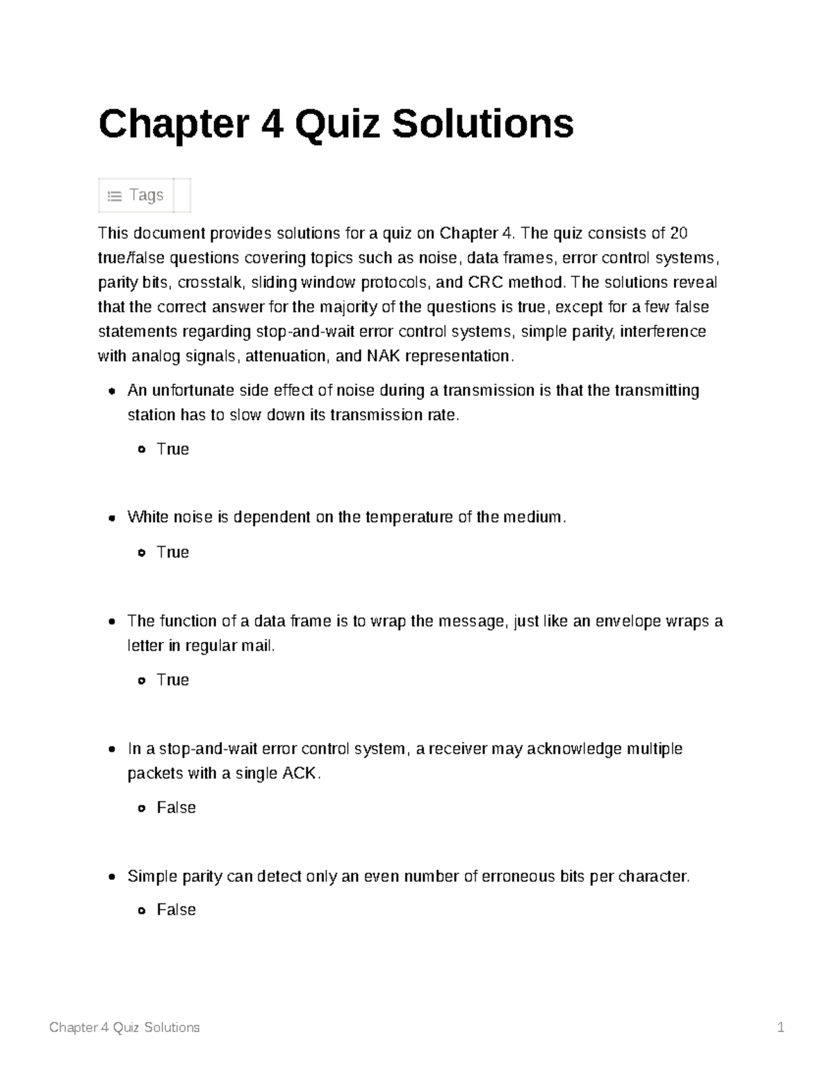 Chapter 4 Quiz Solutions - Chapter 4 Quiz Solutions 1 Chapter 4 Quiz ...