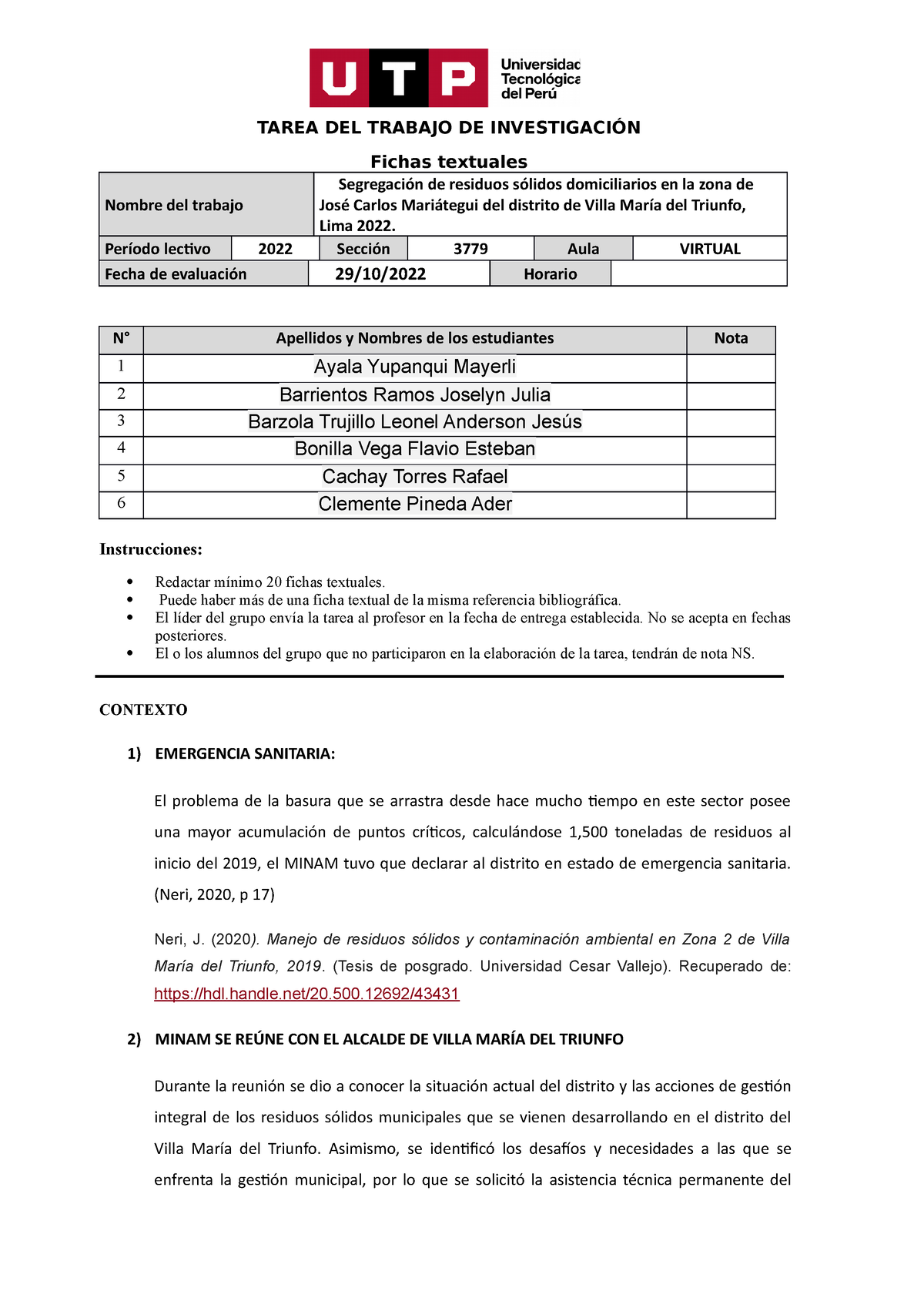 Formato De Entrega De Tarea De Fichas Textuales - TAREA DEL TRABAJO DE ...