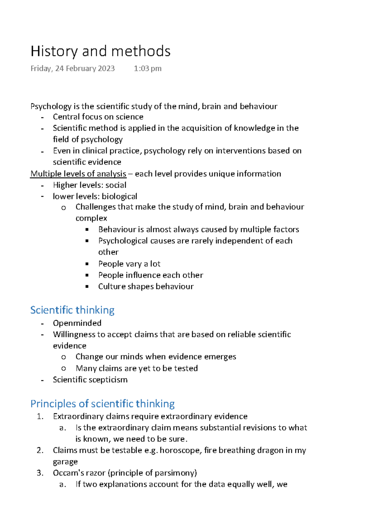 History and methods PSYU - Psychology is the scientific study of the ...