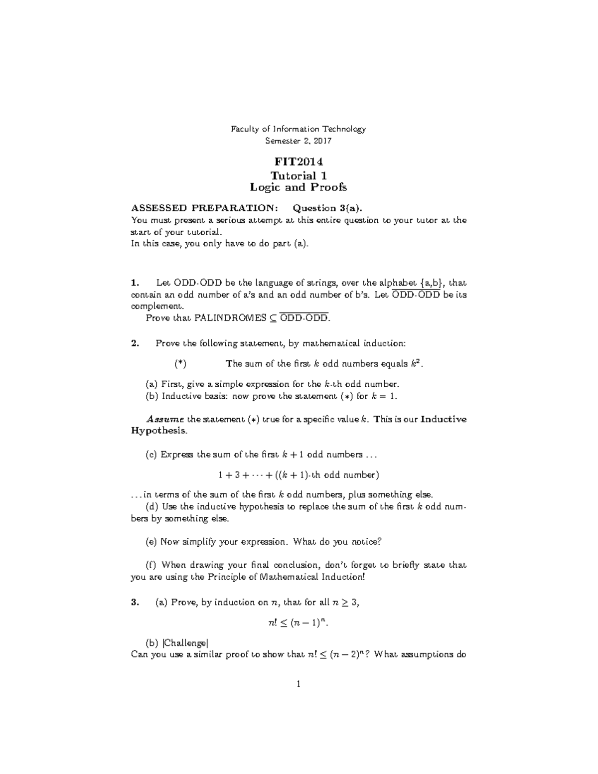 Tute1 Tutorial 1 Faculty Of Information Technology Semester 2 2017 Fit Tutorial 1 Logic And Tute1 Tutorial 1 Faculty Of Information Technology Semester 2 2017 Fit Tutorial 1 Logic And