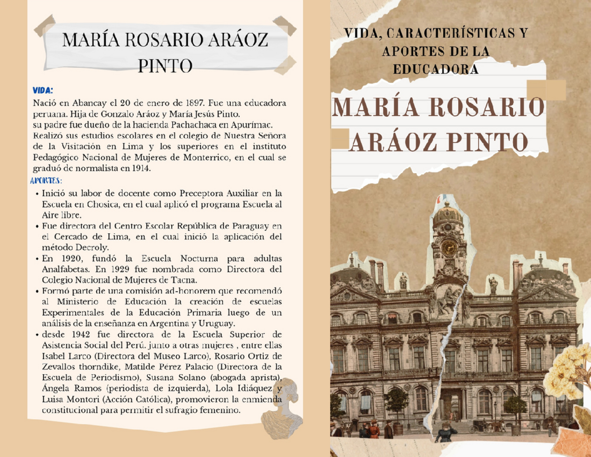 María Rosario Aráoz pinto(díptico) - Educación Primaria - Studocu