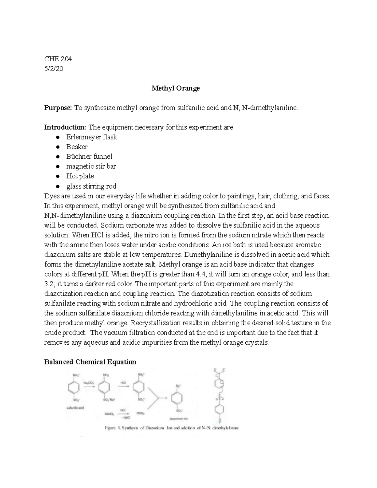 Copy of Methyl Orange LAB CHE 204 5/2/ Methyl Orange Purpose To