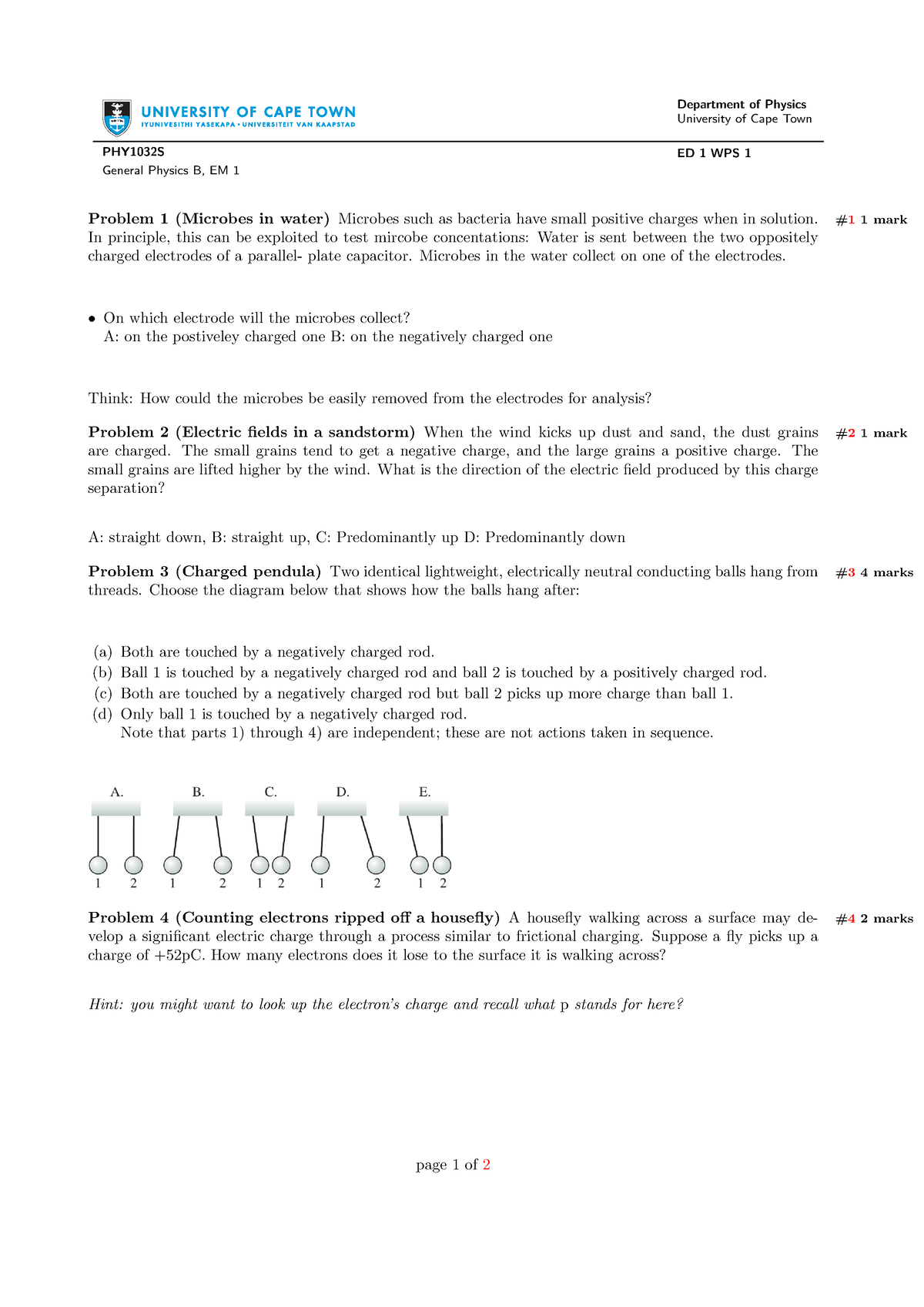 EM1-WPS1 - A weekly problem set - Department of Physics University of ...