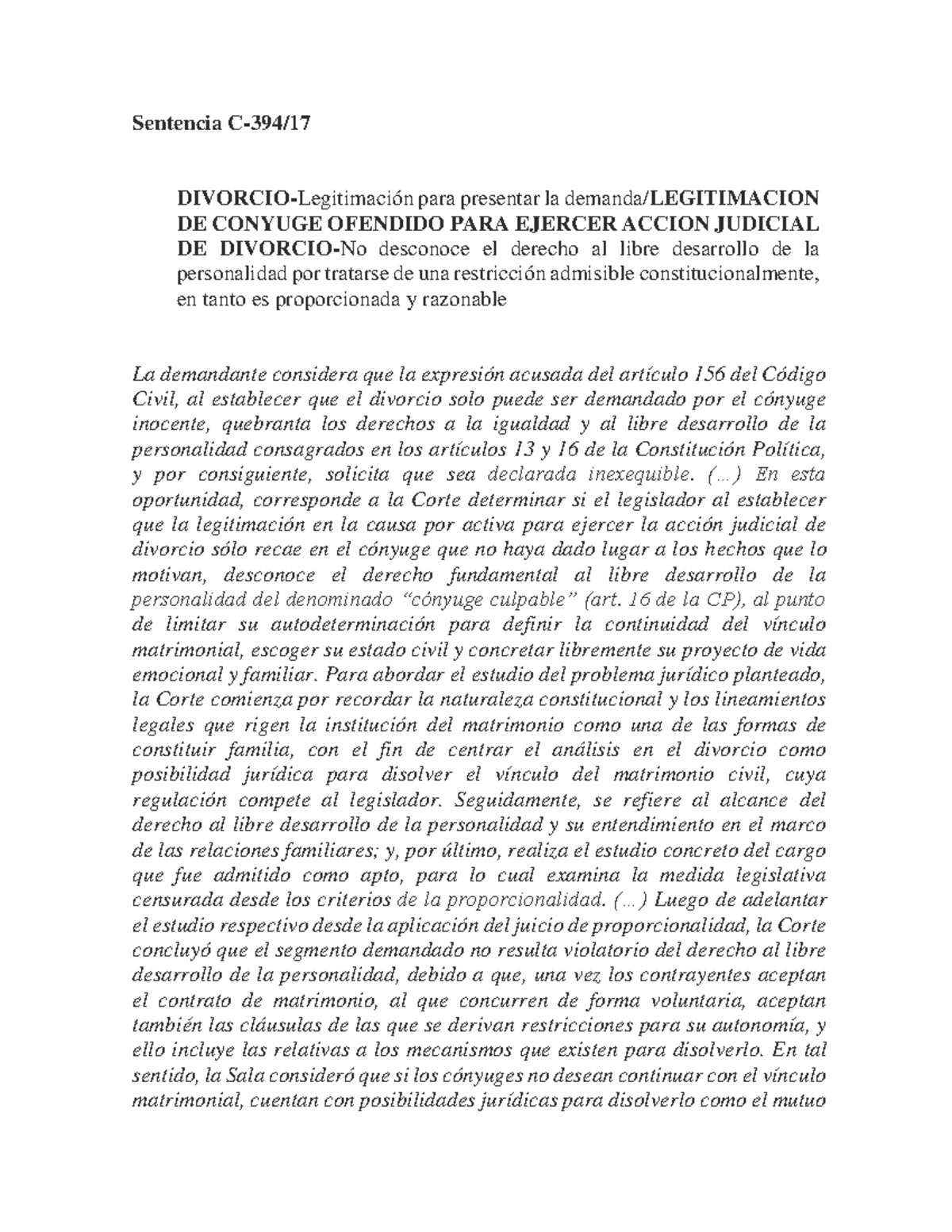 Sentencia C 394 de 2017 - Sentencia C-394/ DIVORCIO-Legitimación para