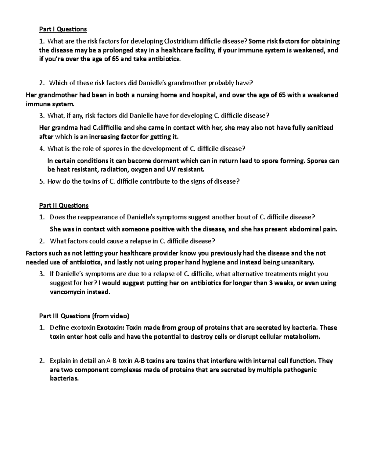 C. diff case study questions 2 Part I Ques+ons What are the risk