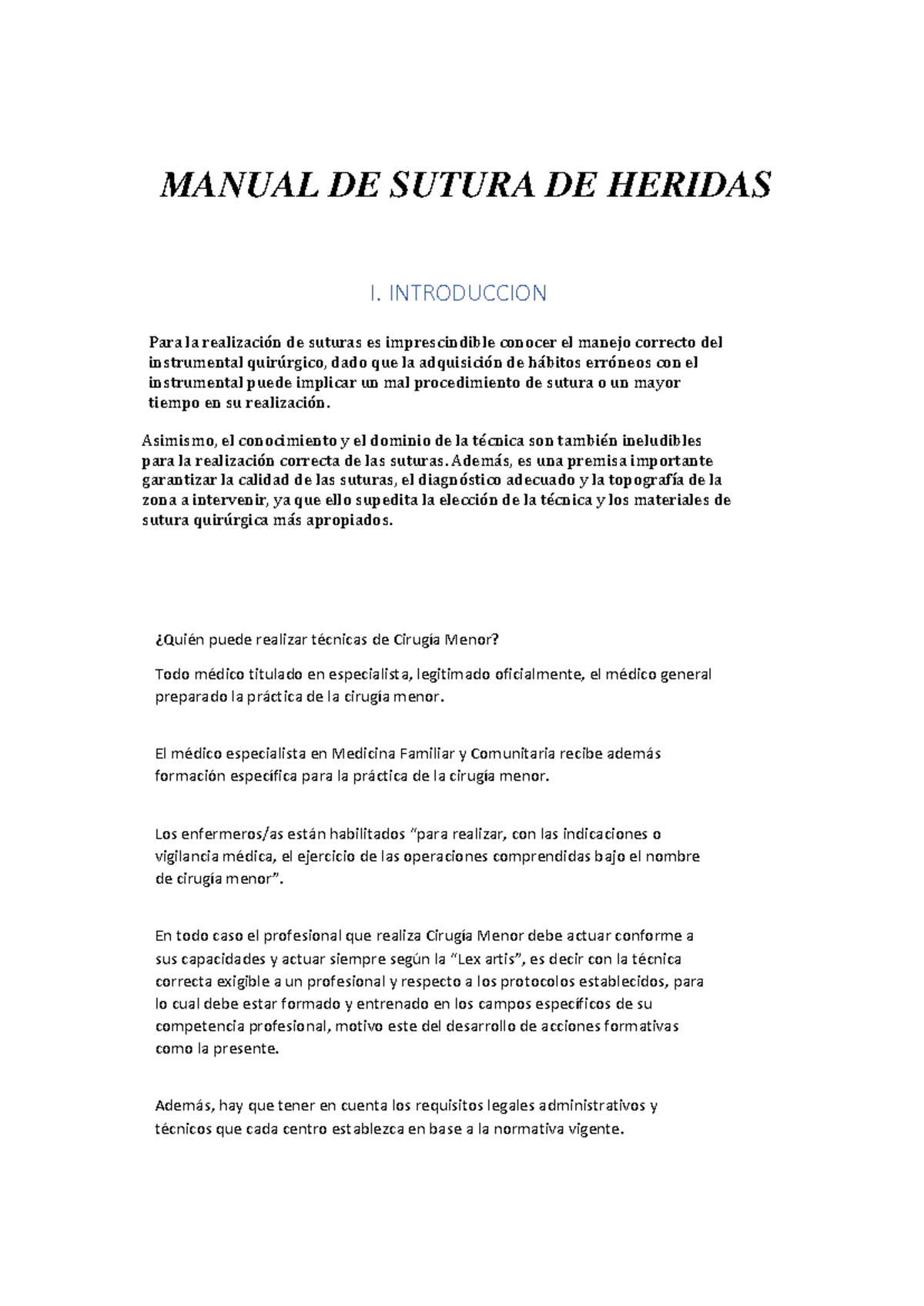 Tema De Sutura Manual De Sutura De Heridas I Introduccion Para La