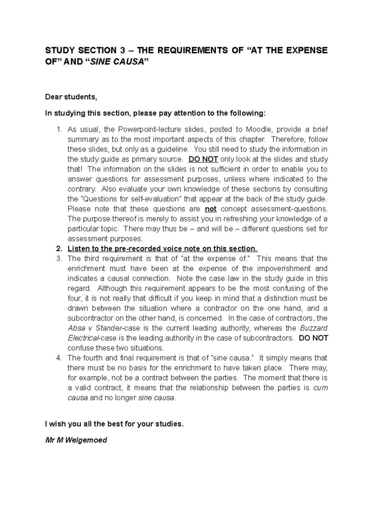 3 - Unjustified Enrichment Summary - STUDY SECTION 3 – THE REQUIREMENTS ...