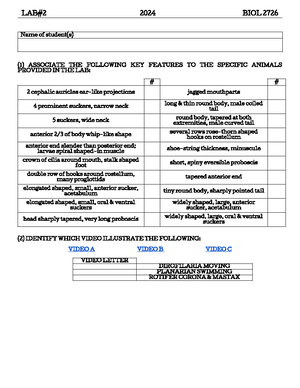 Lab 11 for diversity of animals - Lab 11 : Senses You will work with ...