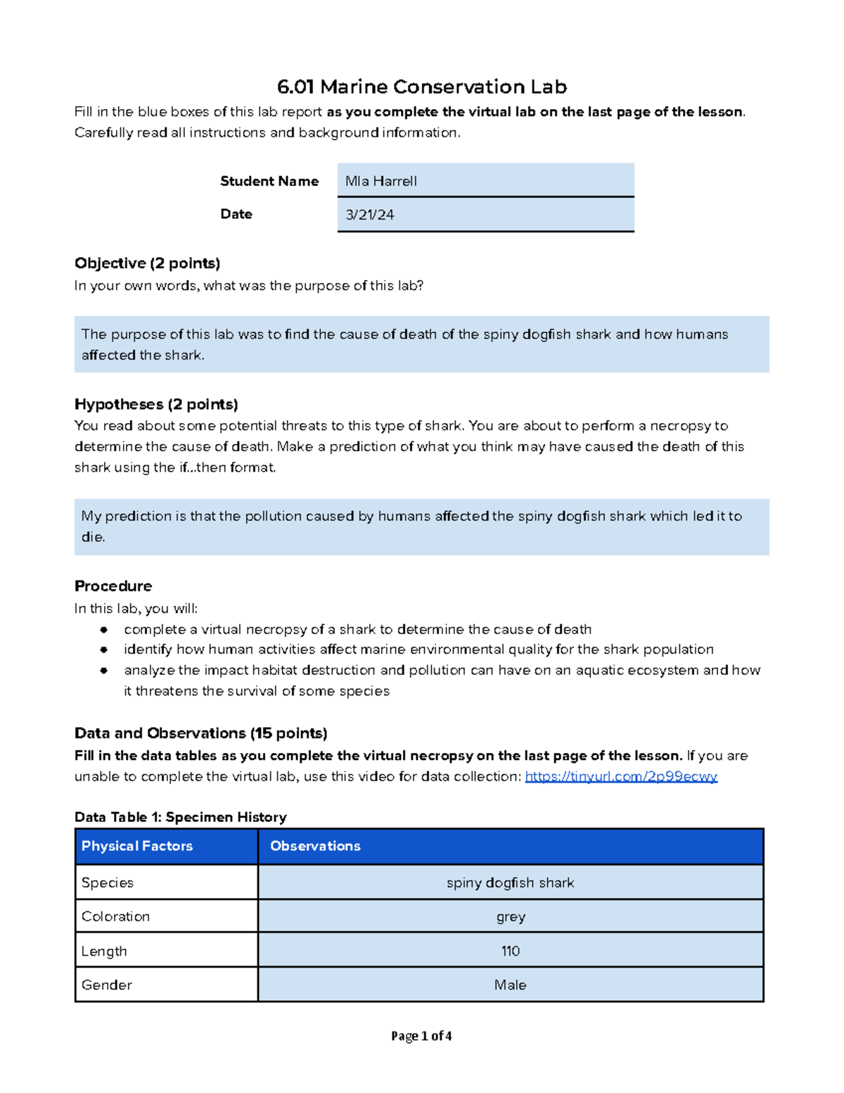 Copy of 6.01 Lab Report Template Rev 2022 - 6 Marine Conservation Lab ...