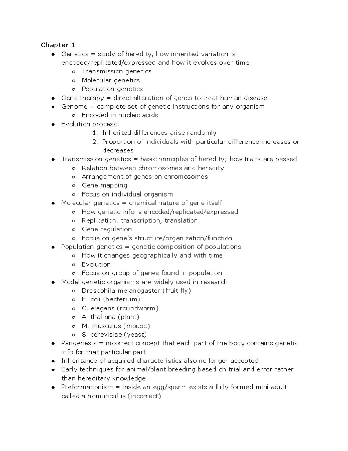 Genetics 1 - Textbook notes chapter 1 - Chapter 1 Genetics = study of ...