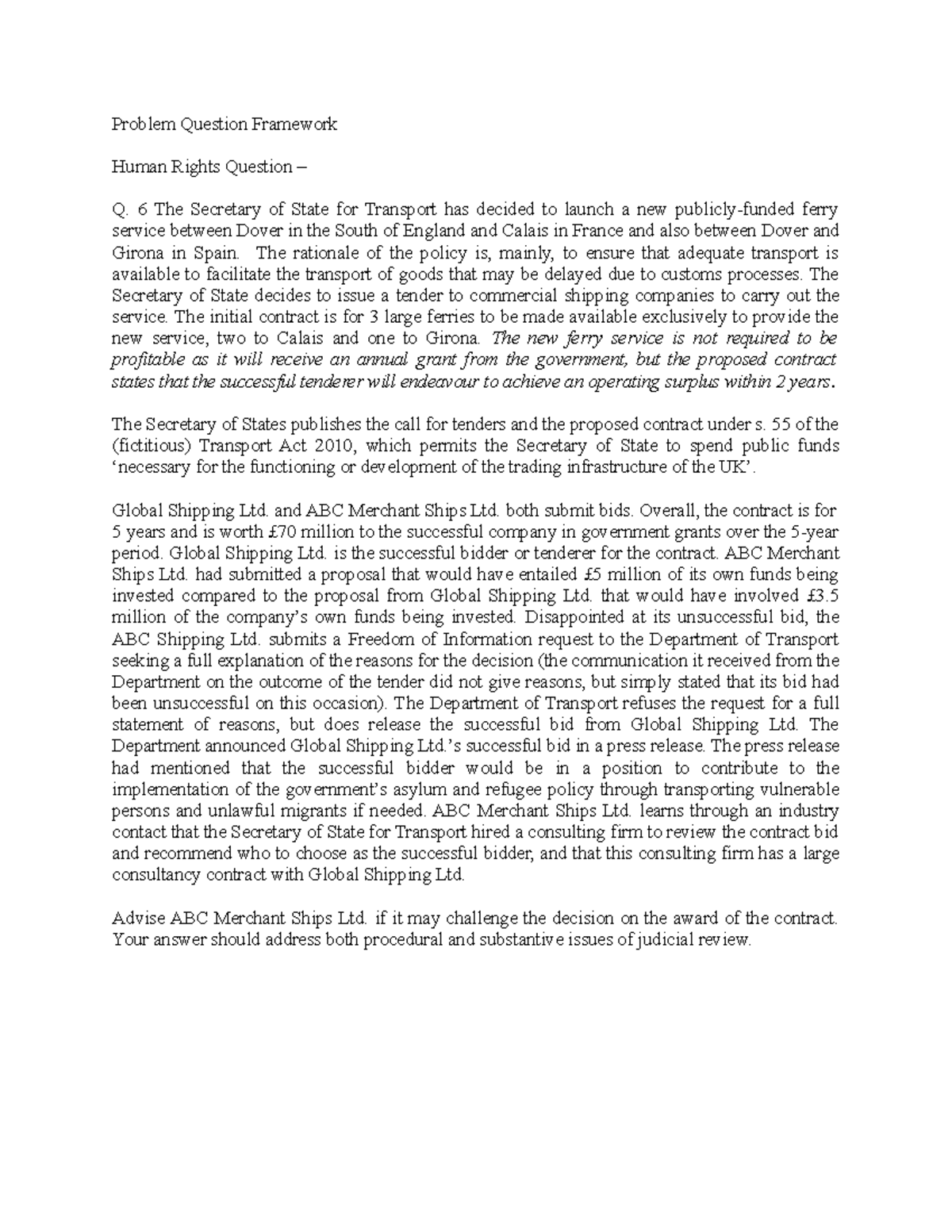 Judicial Review - Human Rights Problem Question Framework - Problem ...