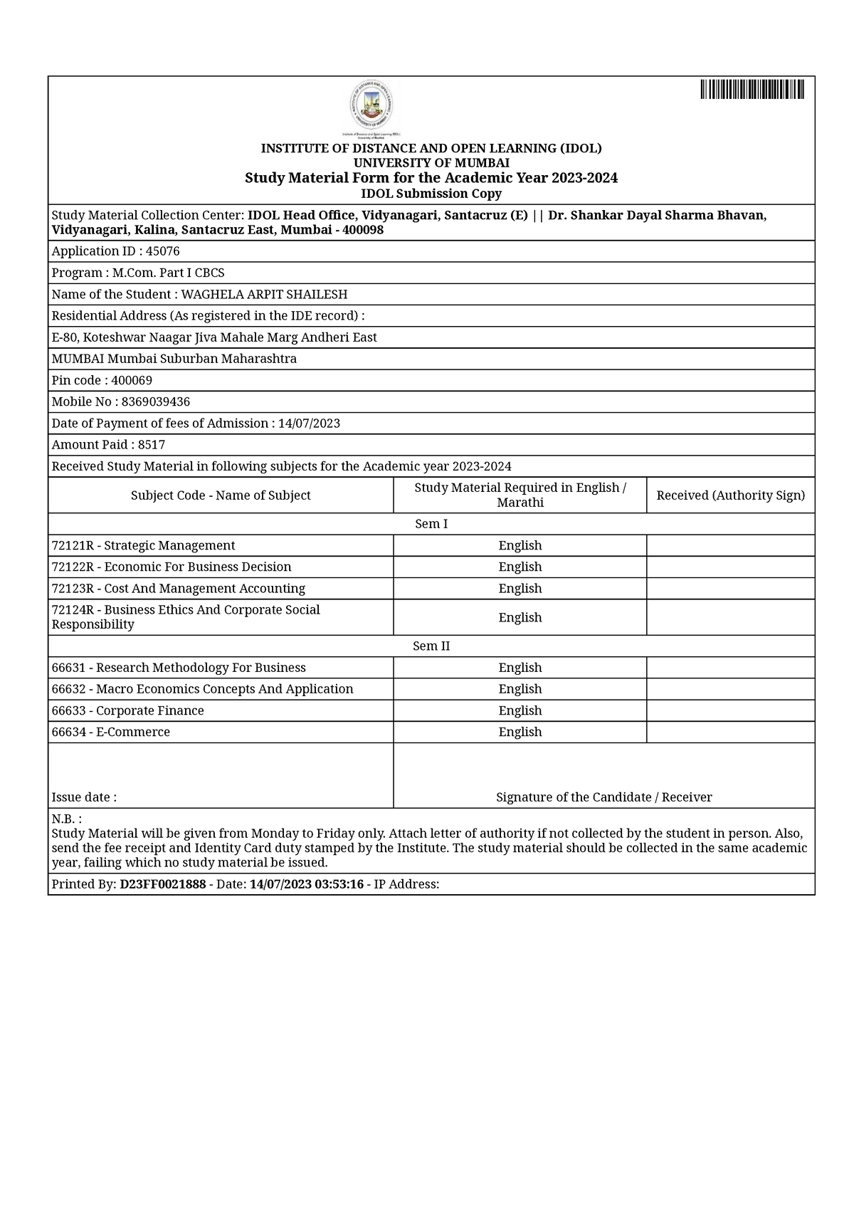 Study Material - INSTITUTE OF DISTANCE AND OPEN LEARNING (IDOL ...